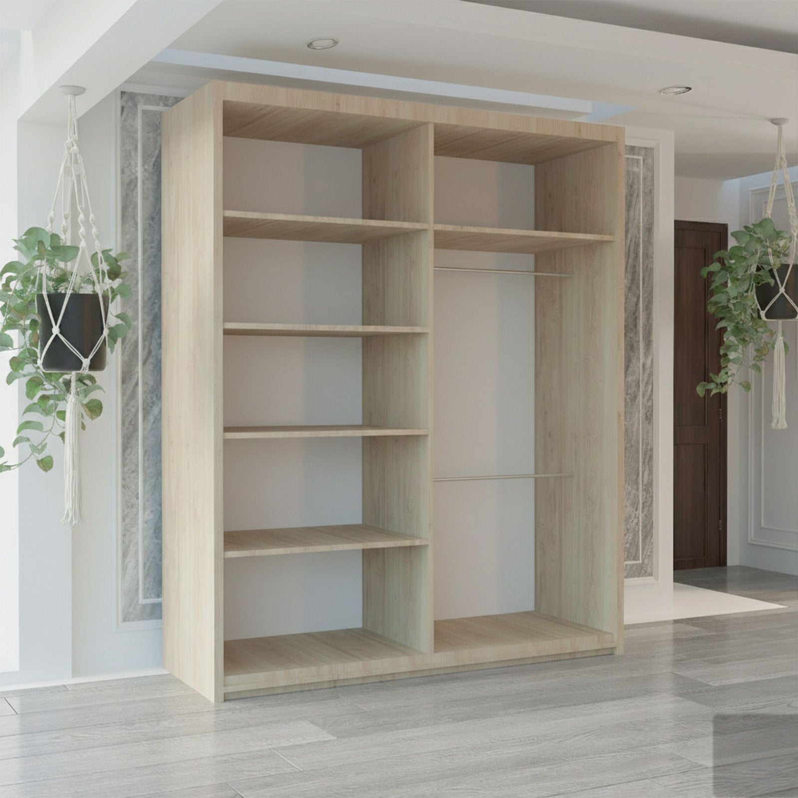 CHOICEWARDROBE Modern Sliding Wardrobe with LED Light W150cm x H217cm x D62cm in Light Oak – image 3
