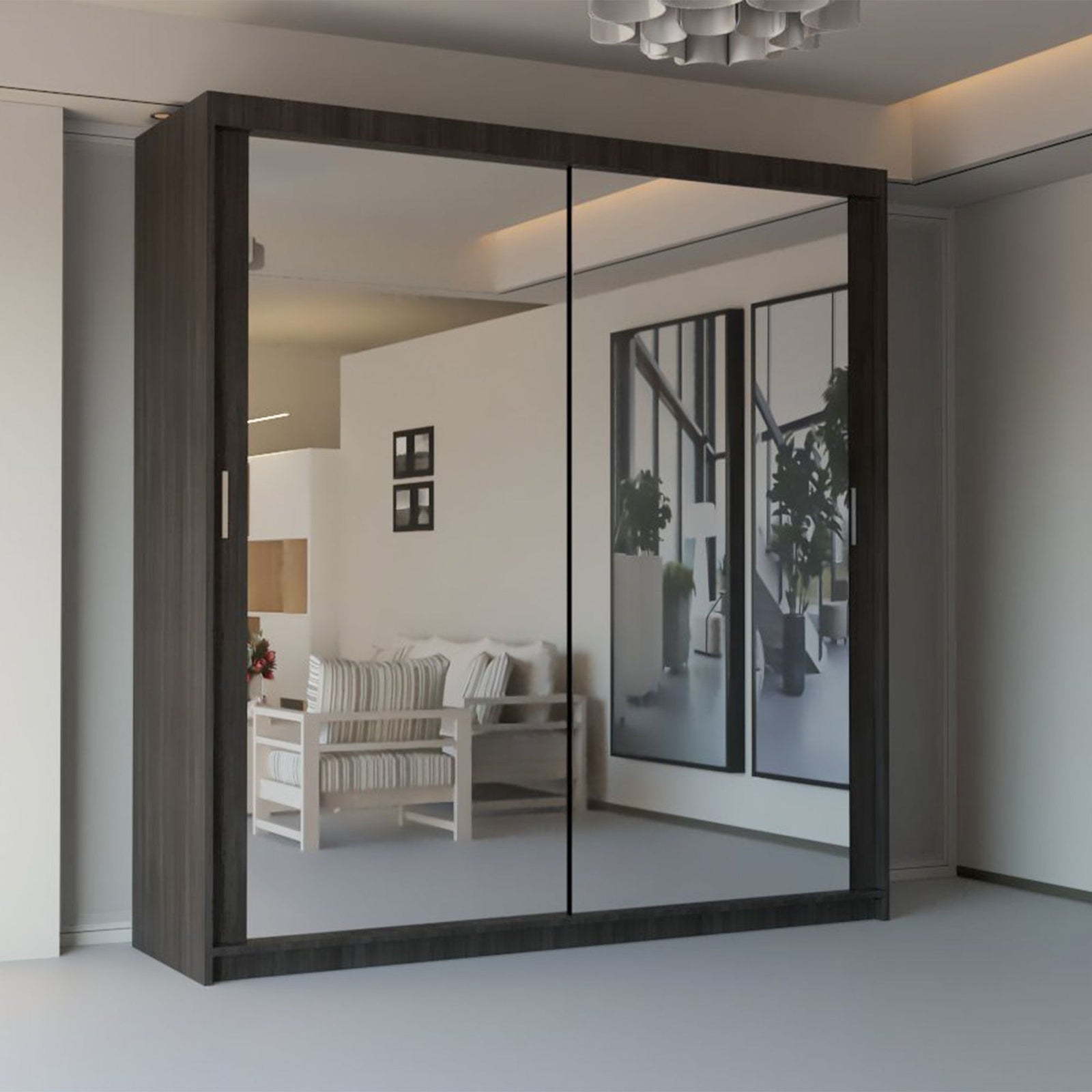 CHOICEWARDROBE Modern Double Sliding Door Wardrobe W 120cm X H 217cm in Dark Brown – image 1