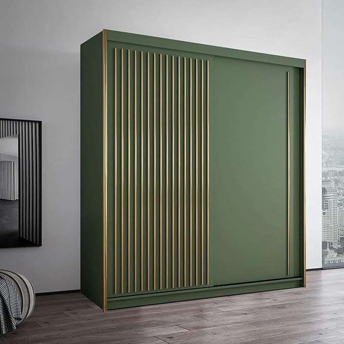 CHOICEWARDROBE Modern Sliding Wardrobe with LED Light W150cm x H217 x D62cm in Green – image 1