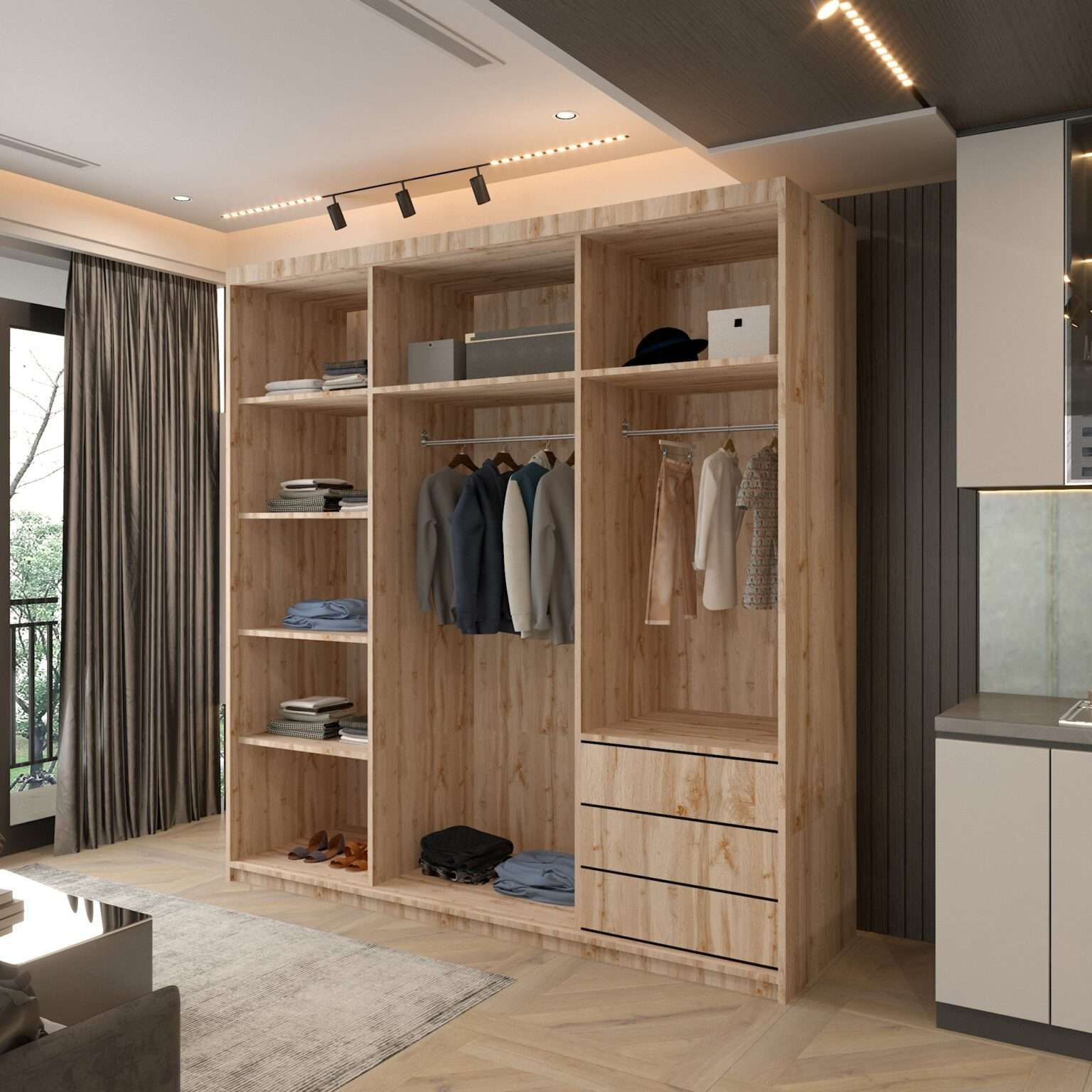 CHOICEWARDROBE Monali Sliding Door Wardrobe 200cm X 217cm in Light Brown – image 3