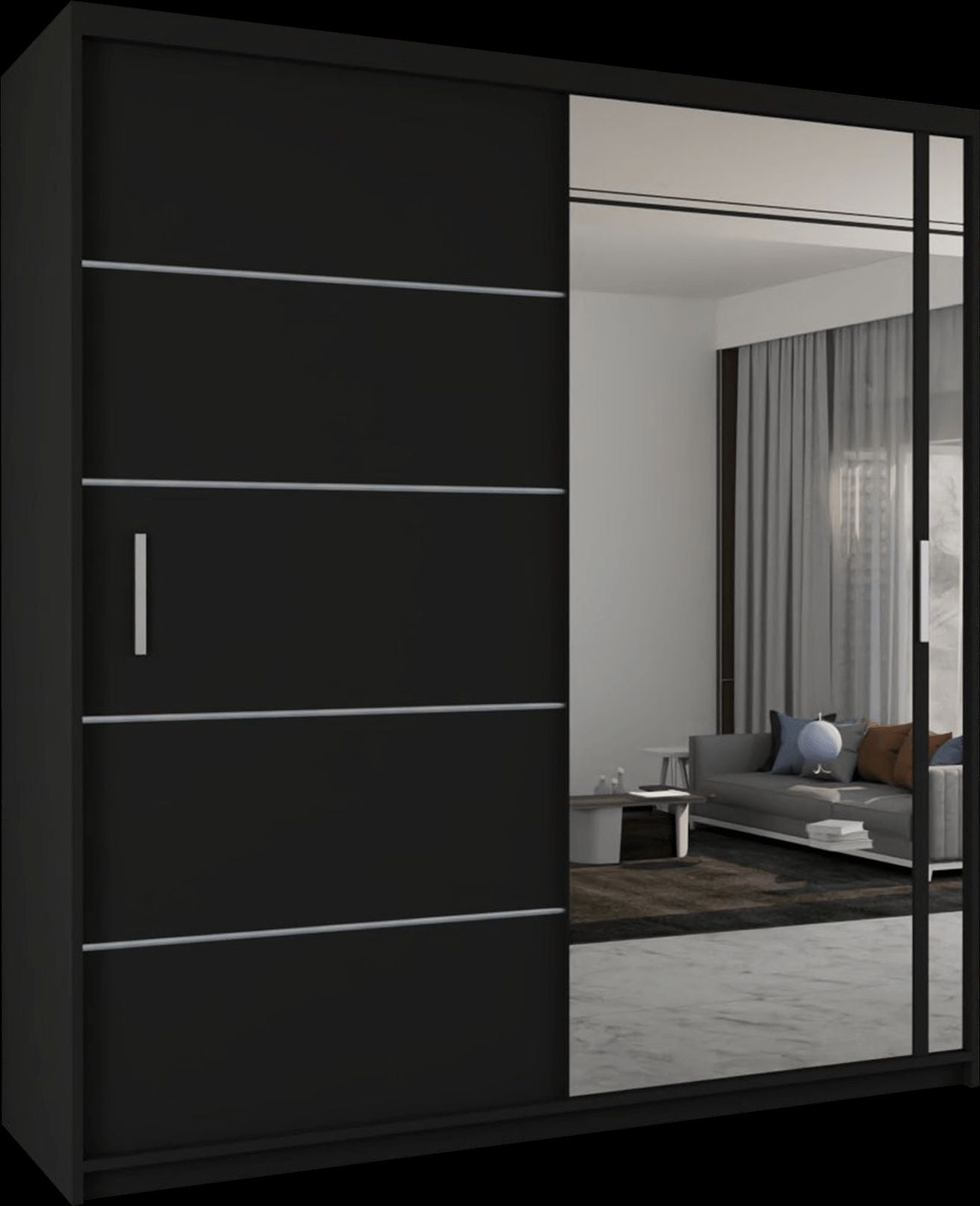 CHOICEWARDROBE Modern Double Sliding Wardrobe with LED Light W203cm x H217cm x D62cm in Black – image 2