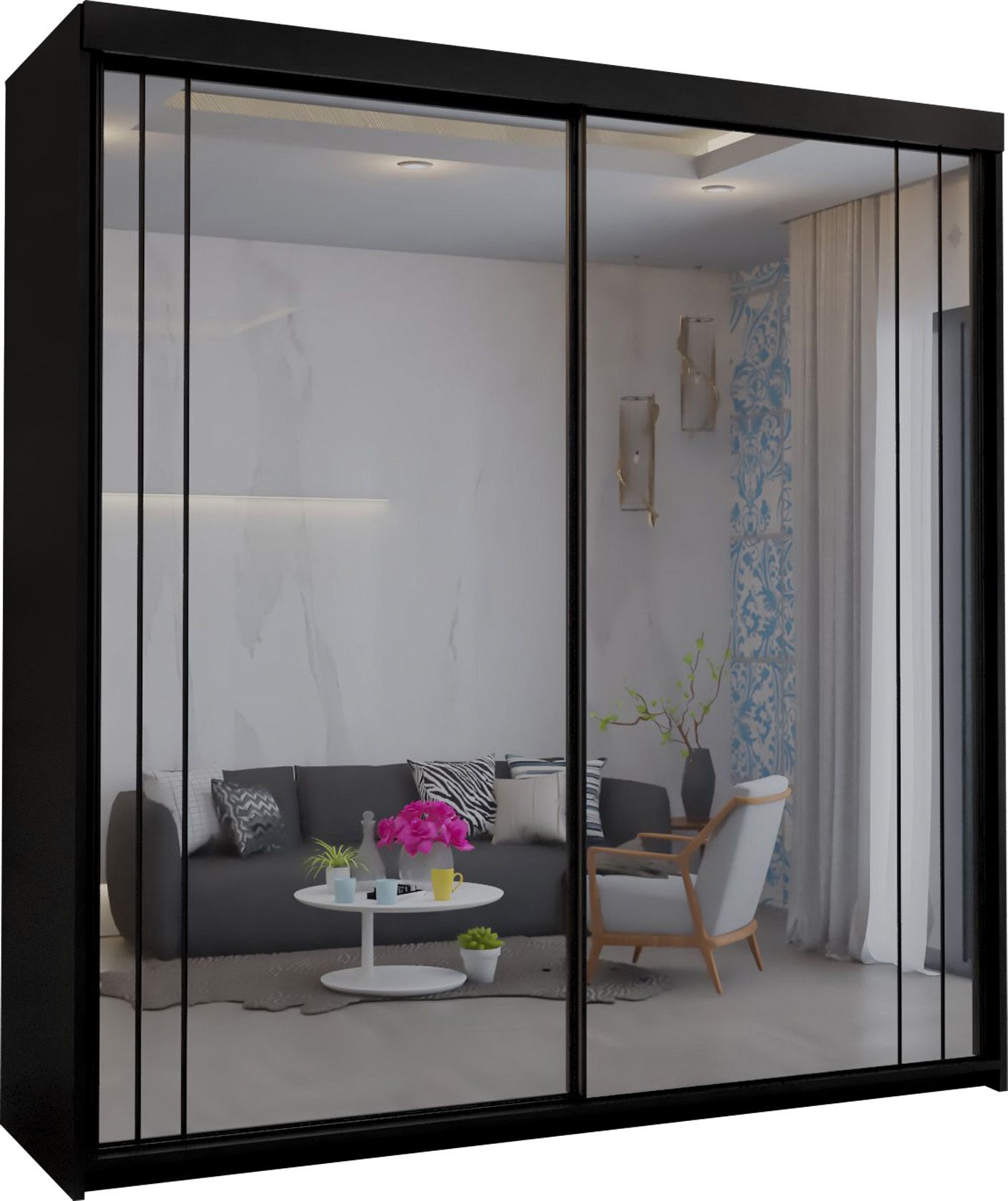 CHOICEWARDROBE Modish Full Mirror Sliding Door Wardrobe 150cm X 217cm in Black – image 2