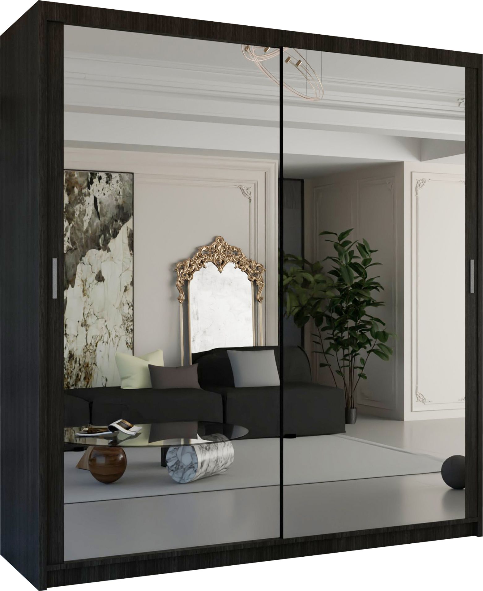 CHOICEWARDROBE Double Mirror Sliding Wardrobe With LED Light W100cm x H217cm x D62cm in Dark Brown – image 2