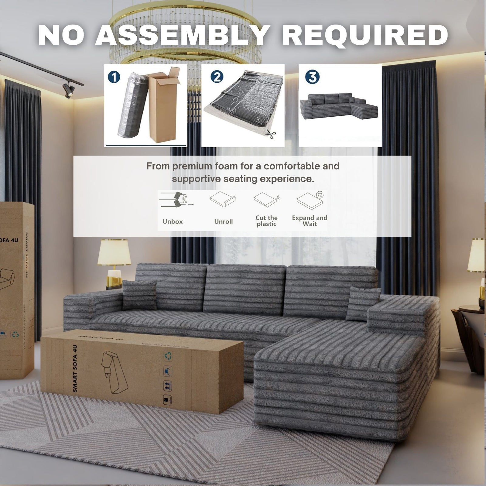 CHOICEWARDROBE Smart Right Corner Sofa – No Assembly Required in Grey – image 1