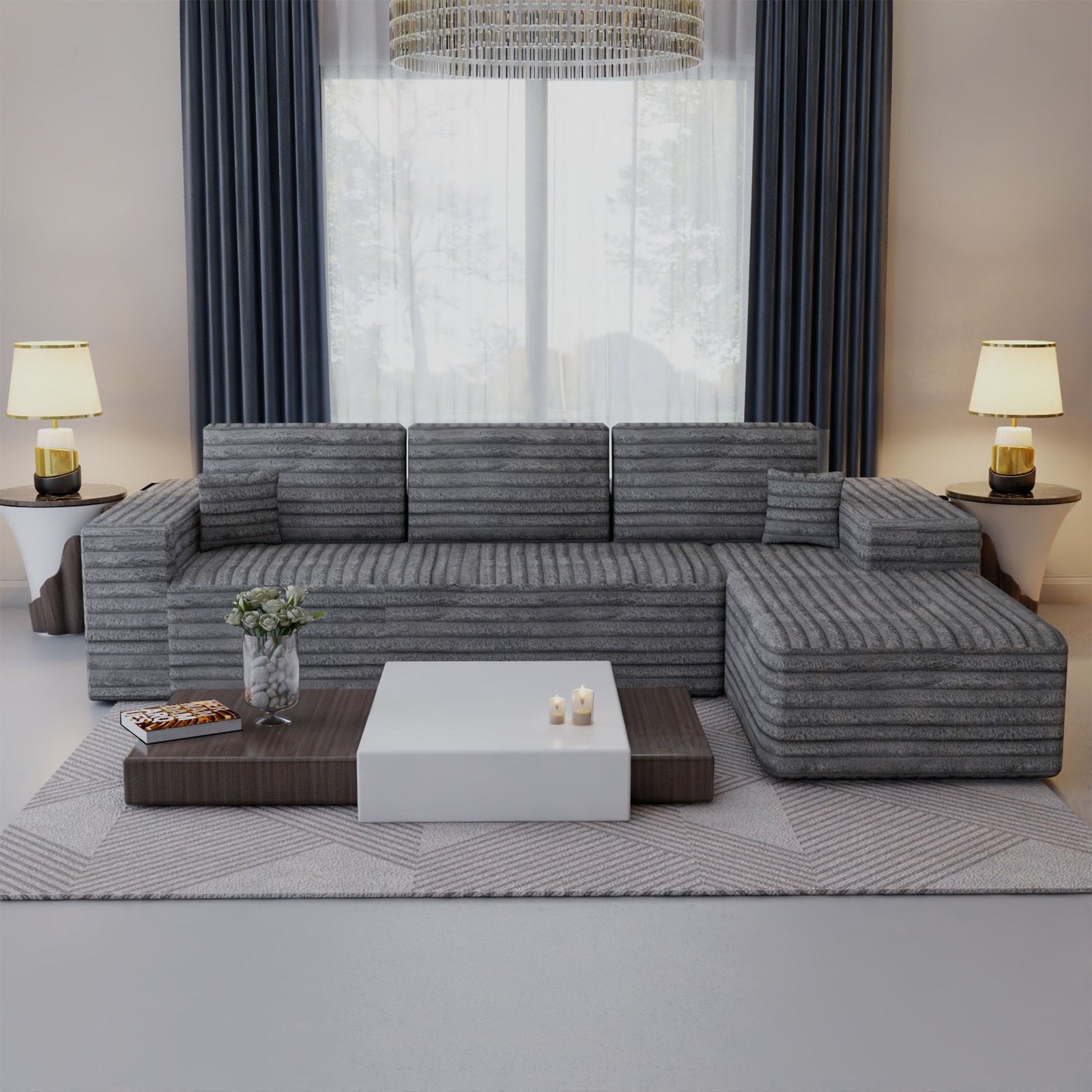 CHOICEWARDROBE Smart Right Corner Sofa – No Assembly Required in Grey – image 2