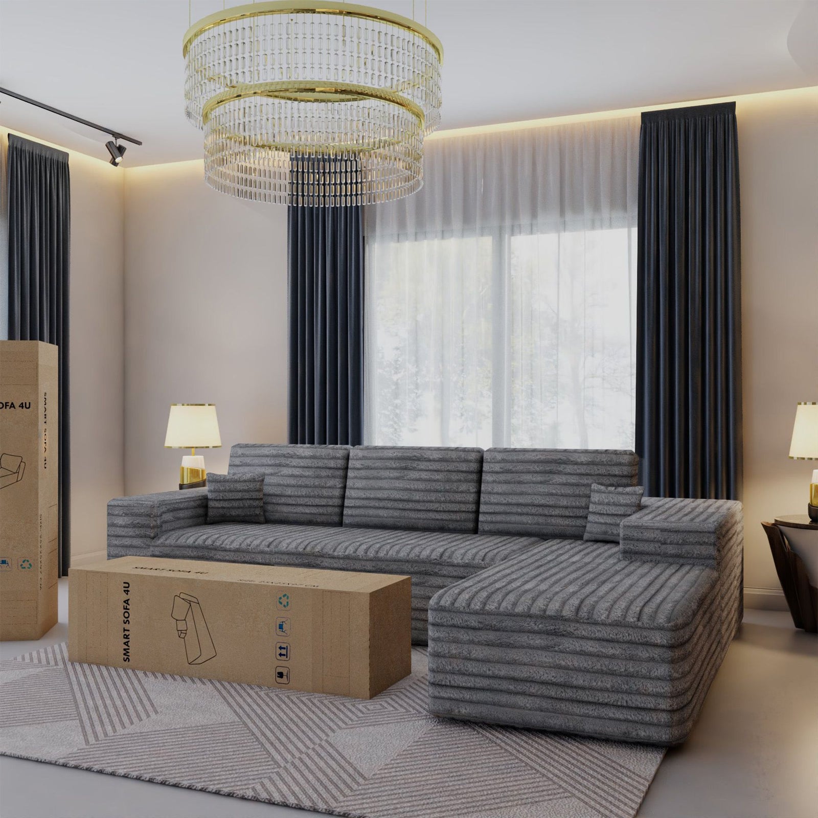 CHOICEWARDROBE Smart Right Corner Sofa – No Assembly Required in Grey – image 7