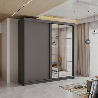CHOICEWARDROBE Modern Sliding Wardrobe with LED Light W 200 x H 217 x D 62 in Grey – image 1