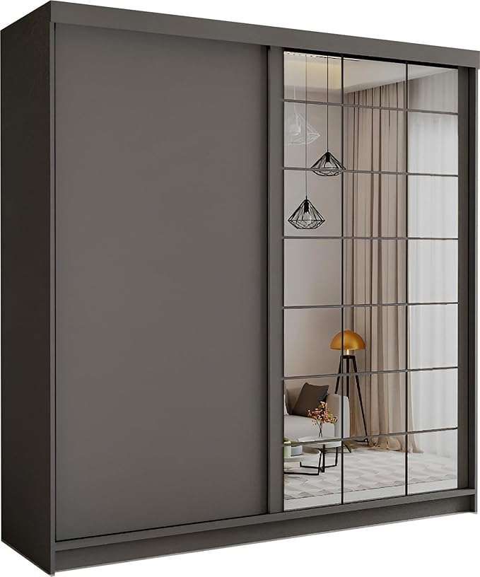 CHOICEWARDROBE Modern Sliding Wardrobe with LED Light W 200 x H 217 x D 62 in Grey – image 2