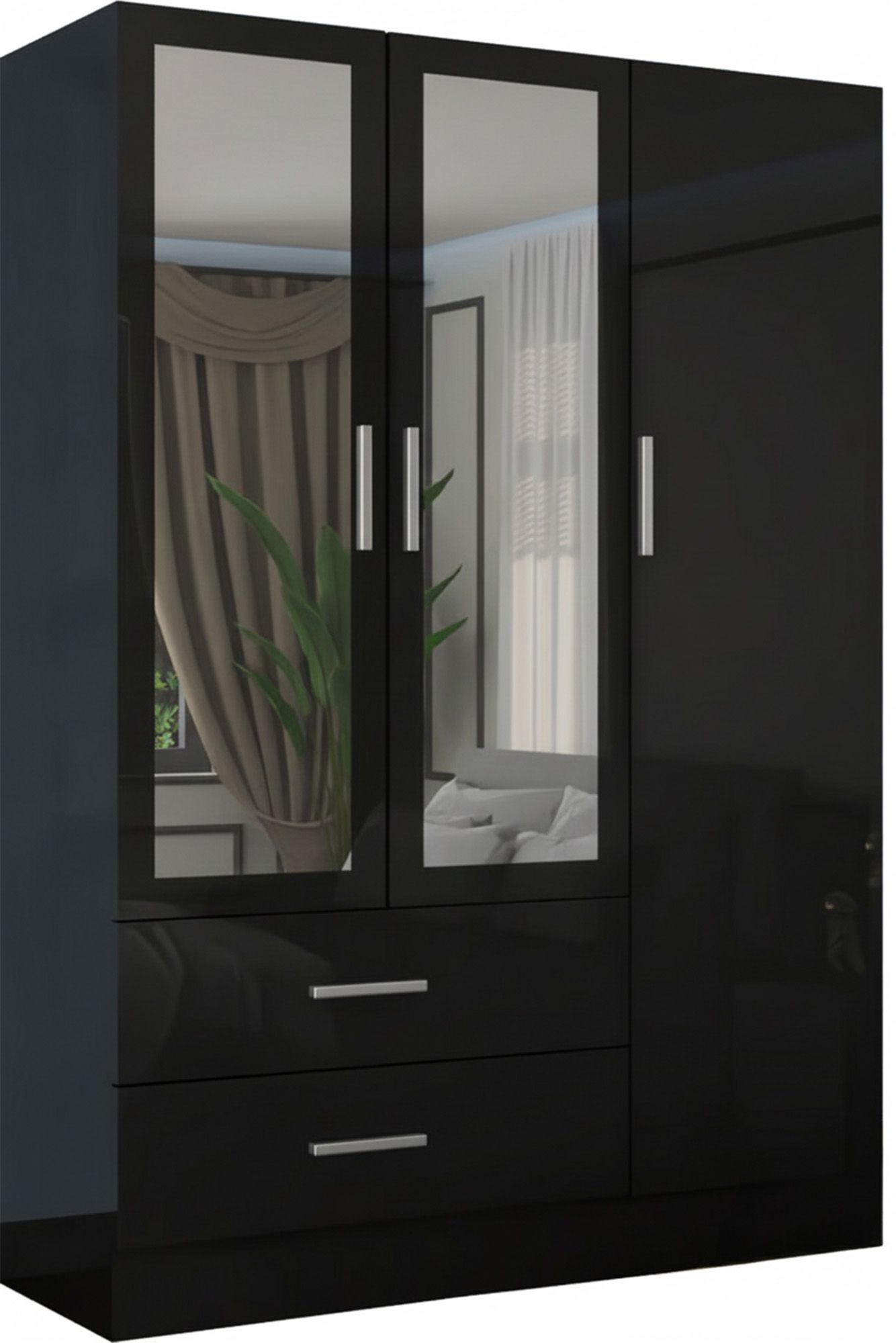 CHOICEWARDROBE Modern High Gloss 3 Door Hinged Wardrobe W120cm x H200cm in Black – image 2