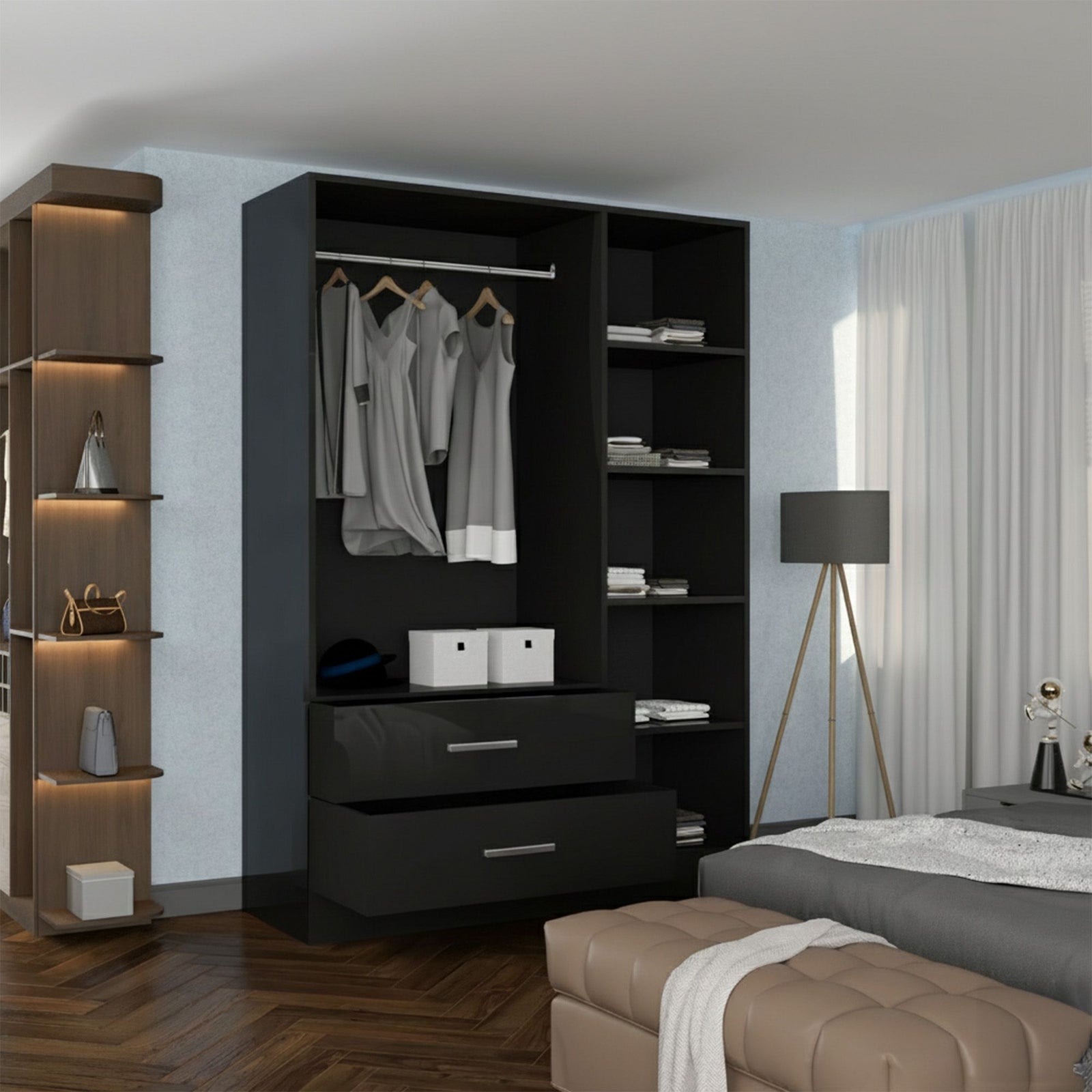 CHOICEWARDROBE Modern High Gloss 3 Door Hinged Wardrobe W120cm x H200cm in Black – image 4