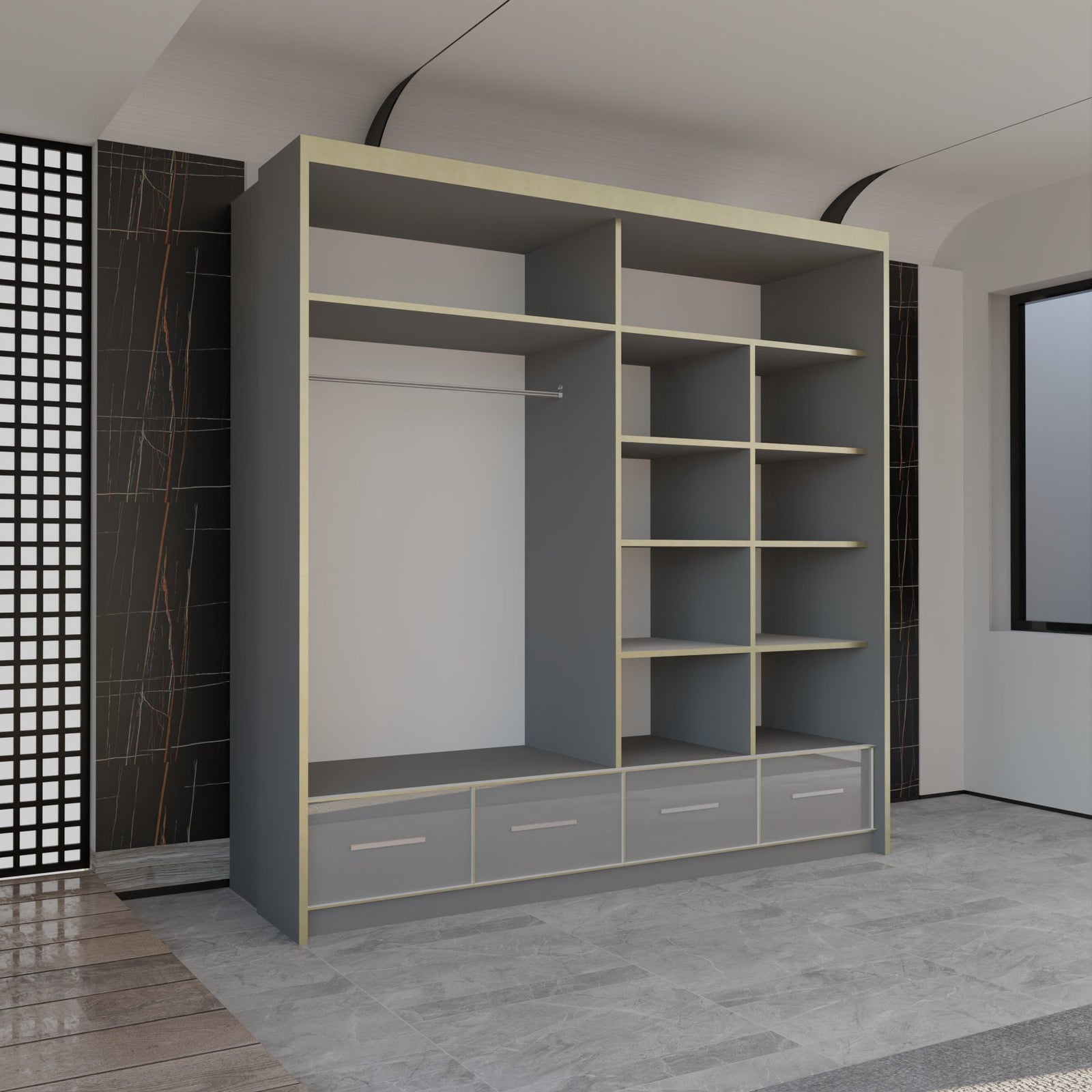 CHOICEWARDROBE Modern Gloss Wardrobe with LED Light & Mirror Doors 203×220cm in Grey – image 3