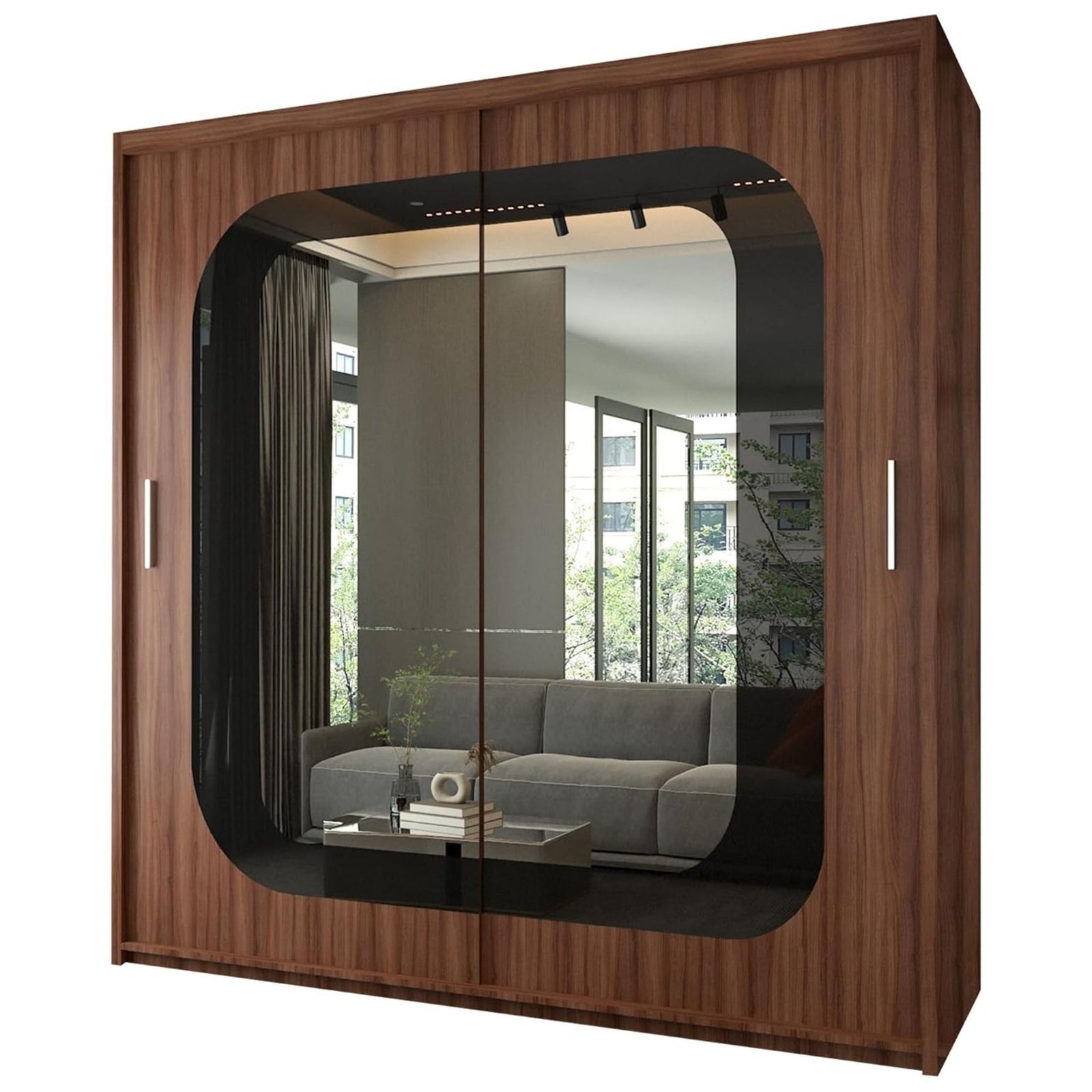 CHOICEWARDROBE Modern Double Door Sliding Wardrobe With LED Light W203cm x H217cm in Walnut – image 2
