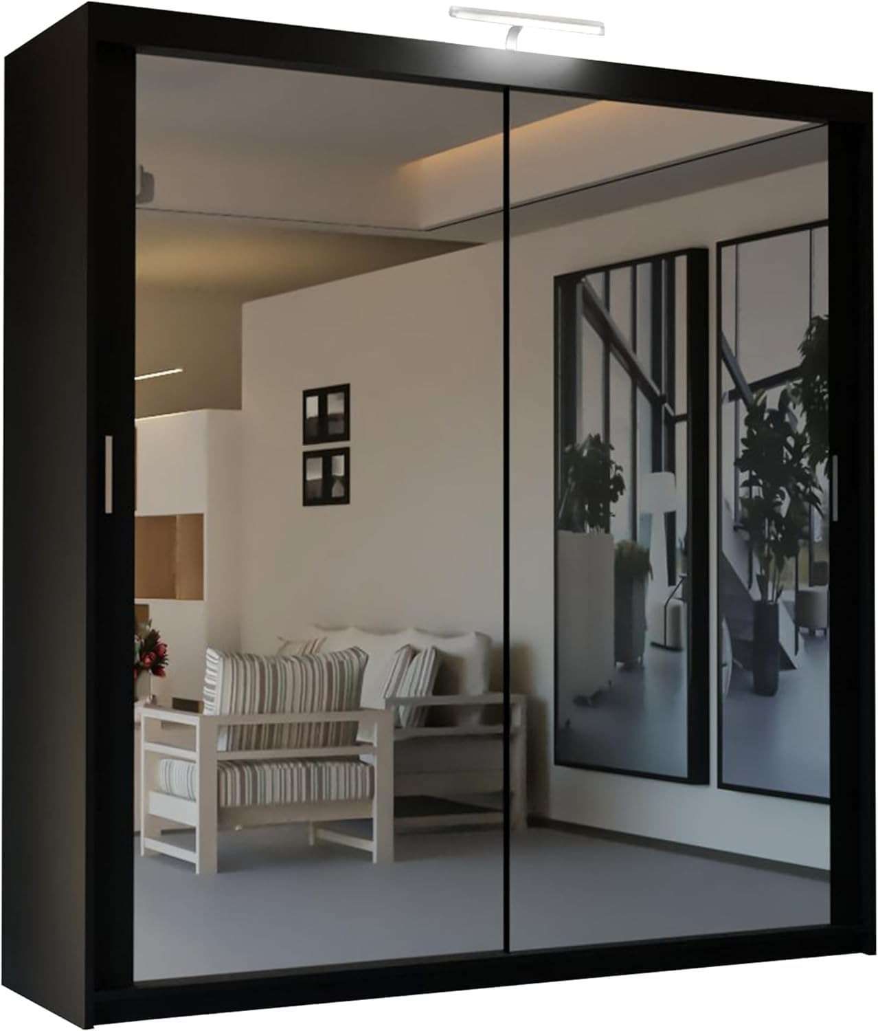 CHOICEWARDROBE Modern Mirror Sliding Wardrobe with Top LED Light W180cm x H217cm in Black – image 2