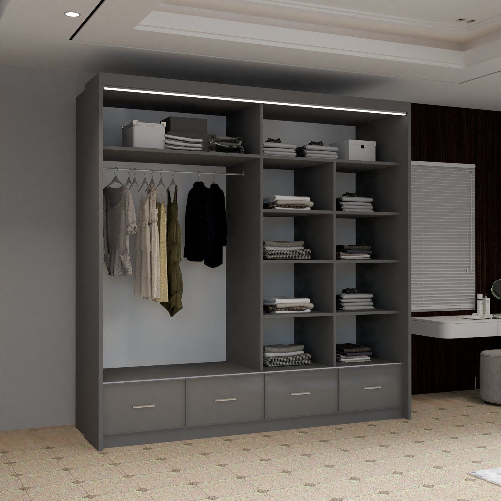 CHOICEWARDROBE Luxury High Gloss Sliding Wardrobe with LED Light W208cm x H220cm in Grey – image 4