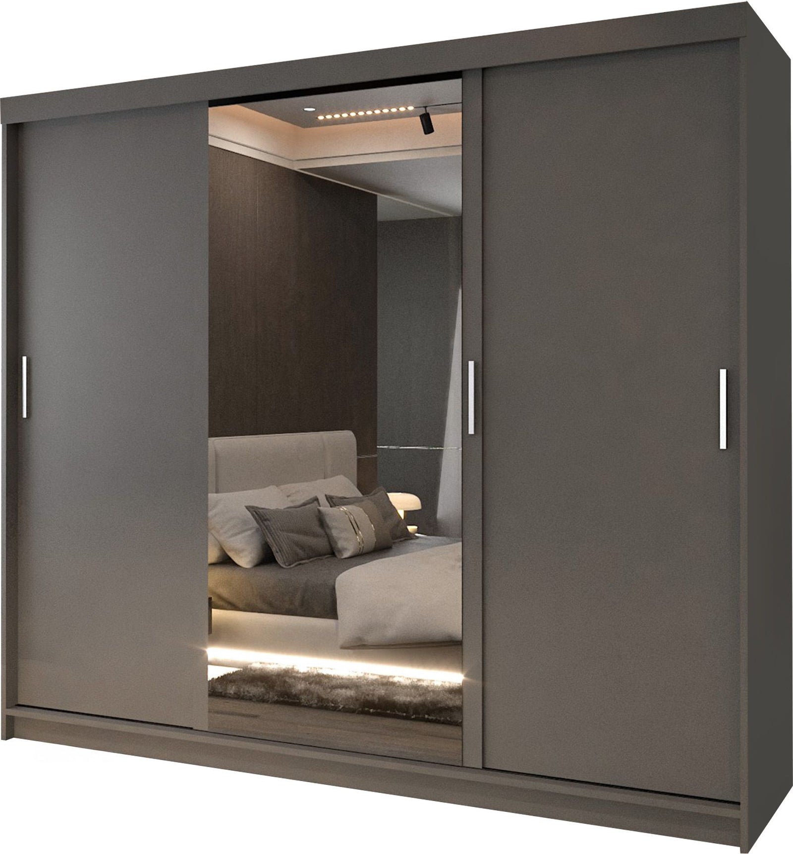 CHOICEWARDROBE Large Sliding Mirror Wardrobe with LED Modern Storage W250cm x H217cm in Grey – image 2