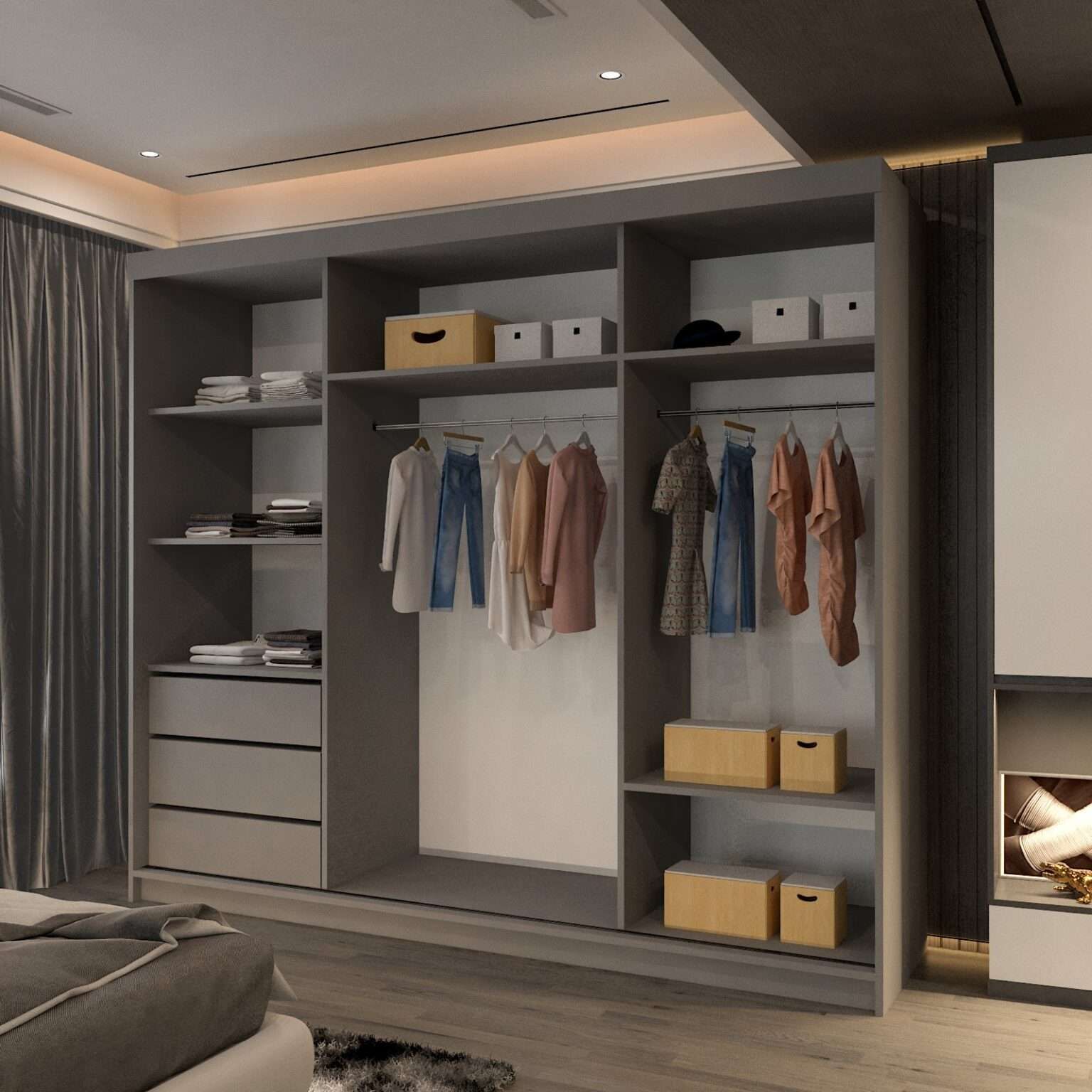 CHOICEWARDROBE Large Sliding Mirror Wardrobe with LED Modern Storage W250cm x H217cm in Grey – image 3