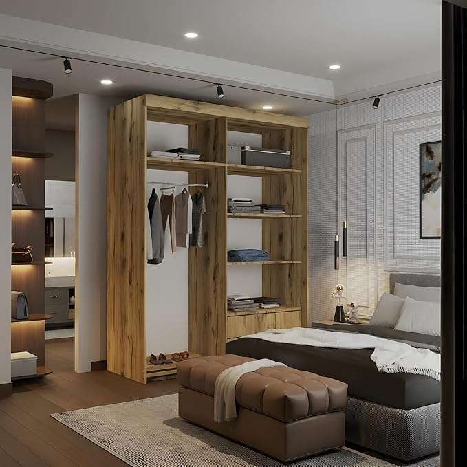 CHOICEWARDROBE Modern Double Sliding Wardrobe with LED Light W150cm x H217cm x D62cm in Light Oak – image 3