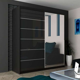 CHOICEWARDROBE High Gloss Double Sliding Wardrobe with LED Light W 180 x H 217 x D 62 in Black – image 1