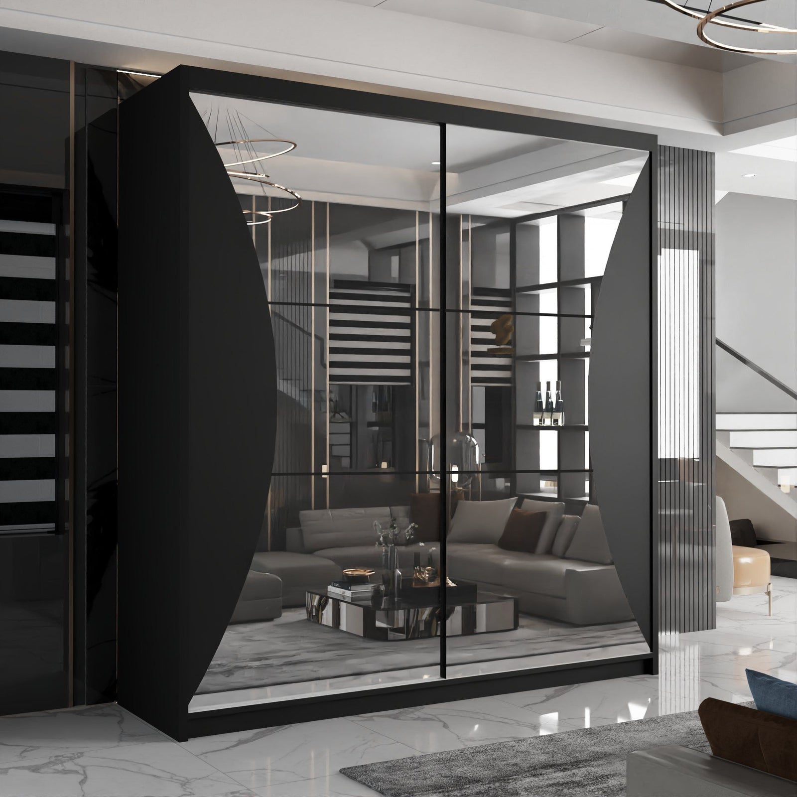 CHOICEWARDROBE Modern Sliding Wardrobe with LED Light W203cm x H217cm x D62cm in Black – image 1