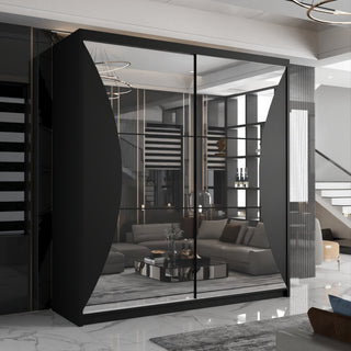 CHOICEWARDROBE Modern Sliding Wardrobe with LED Light W203cm x H217cm x D62cm in Black – image 1