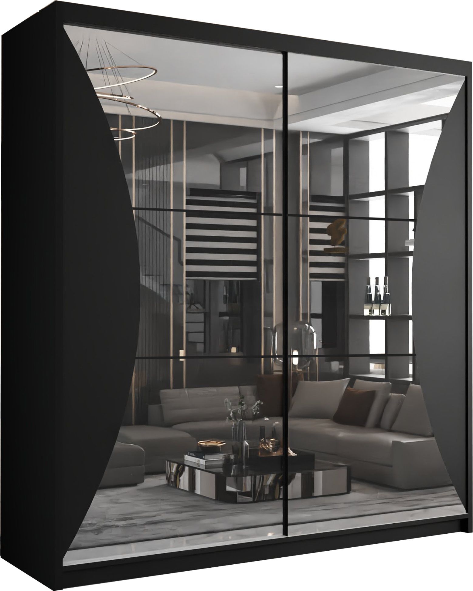 CHOICEWARDROBE Modern Sliding Wardrobe with LED Light W203cm x H217cm x D62cm in Black – image 2
