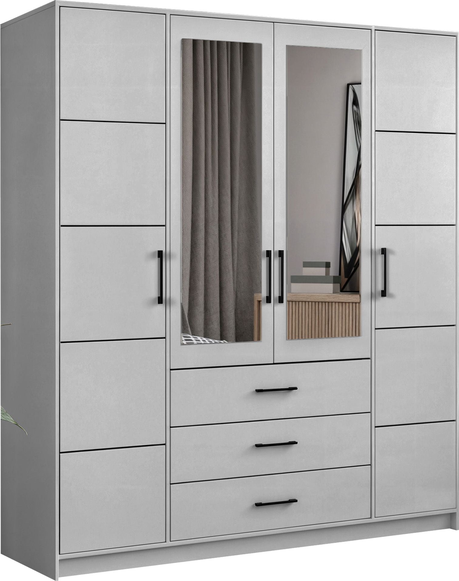 CHOICEWARDROBE Modern Four Door Hinged Wardrobe with Mirror 200cm x 200cm in Grey – image 2