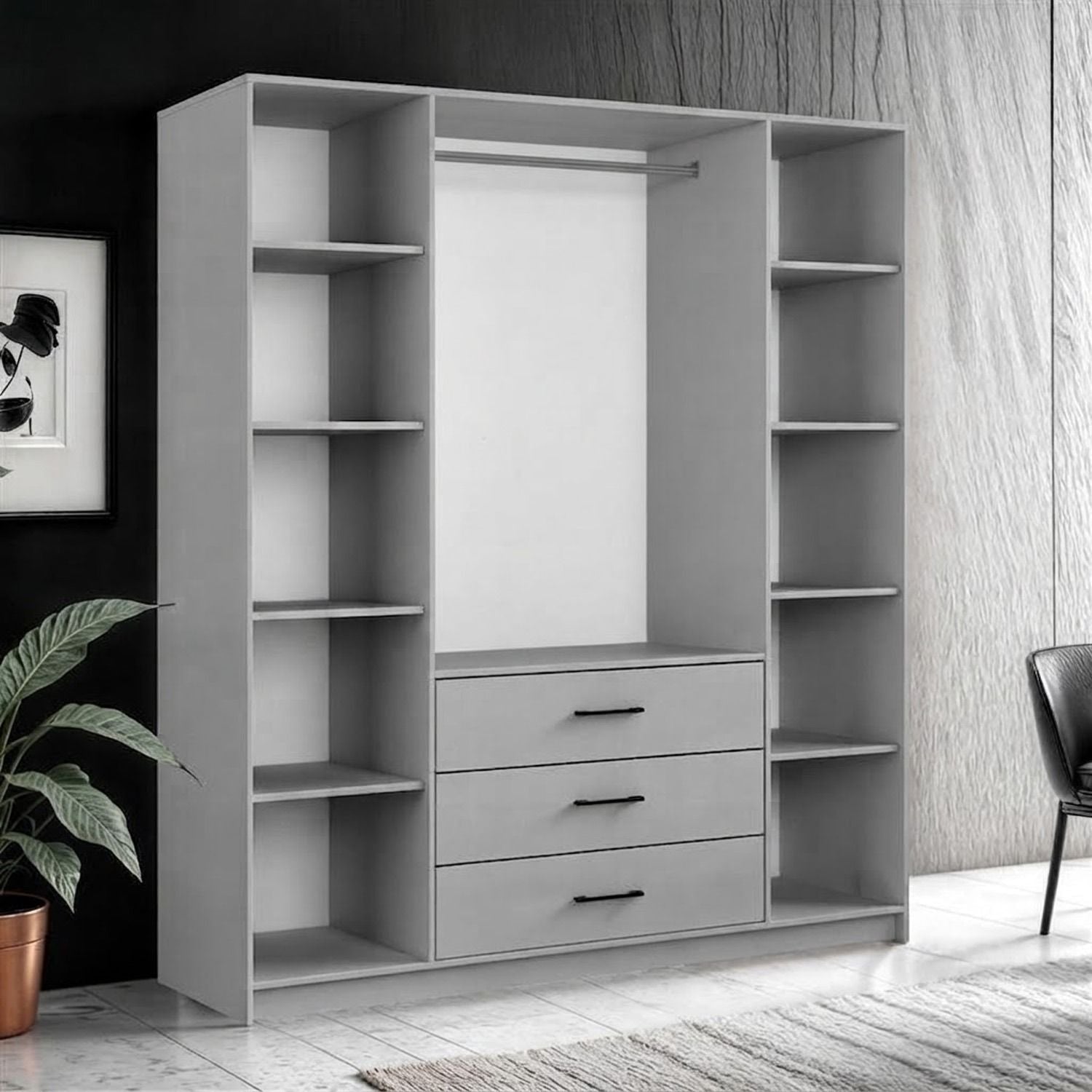 CHOICEWARDROBE Modern Four Door Hinged Wardrobe with Mirror 200cm x 200cm in Grey – image 3