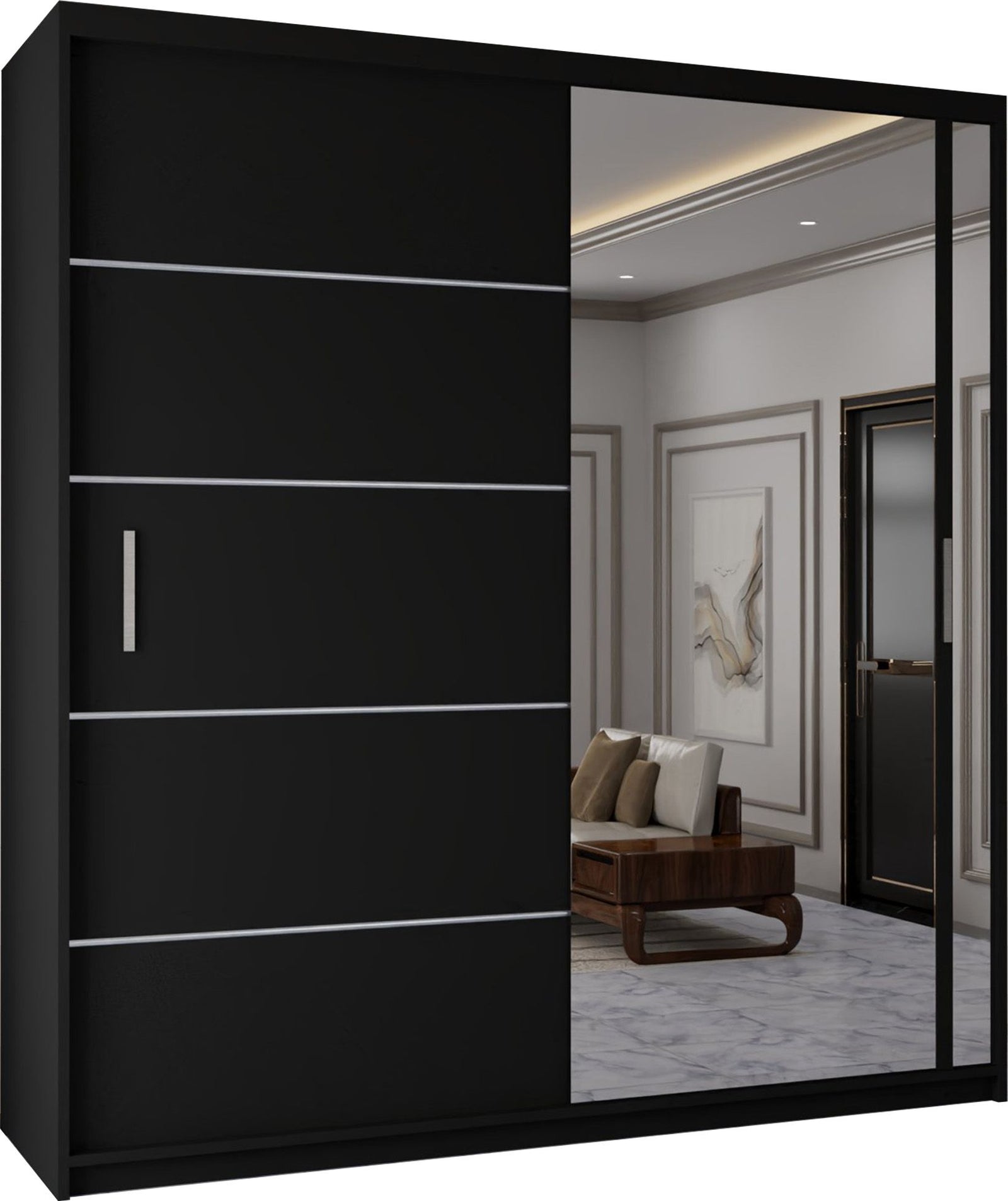 CHOICEWARDROBE Contemporary 2-Door Sliding Wardrobe with Mirror Door W180cm x H217cm in Black – image 2