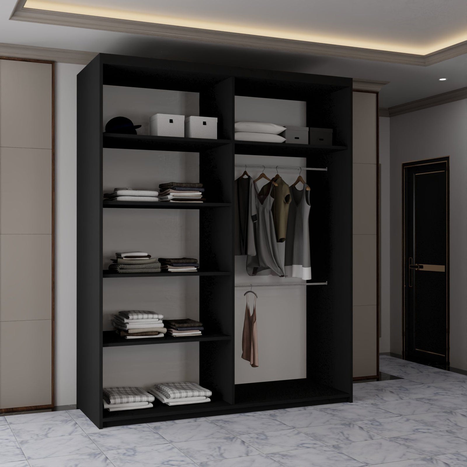CHOICEWARDROBE Contemporary 2-Door Sliding Wardrobe with Mirror Door W180cm x H217cm in Black – image 3
