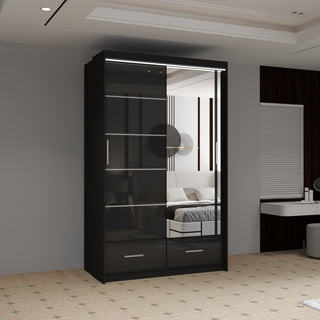 CHOICEWARDROBE Luxury High Gloss Sliding Wardrobe with LED Light W150cm x H220cm in Black – image 1
