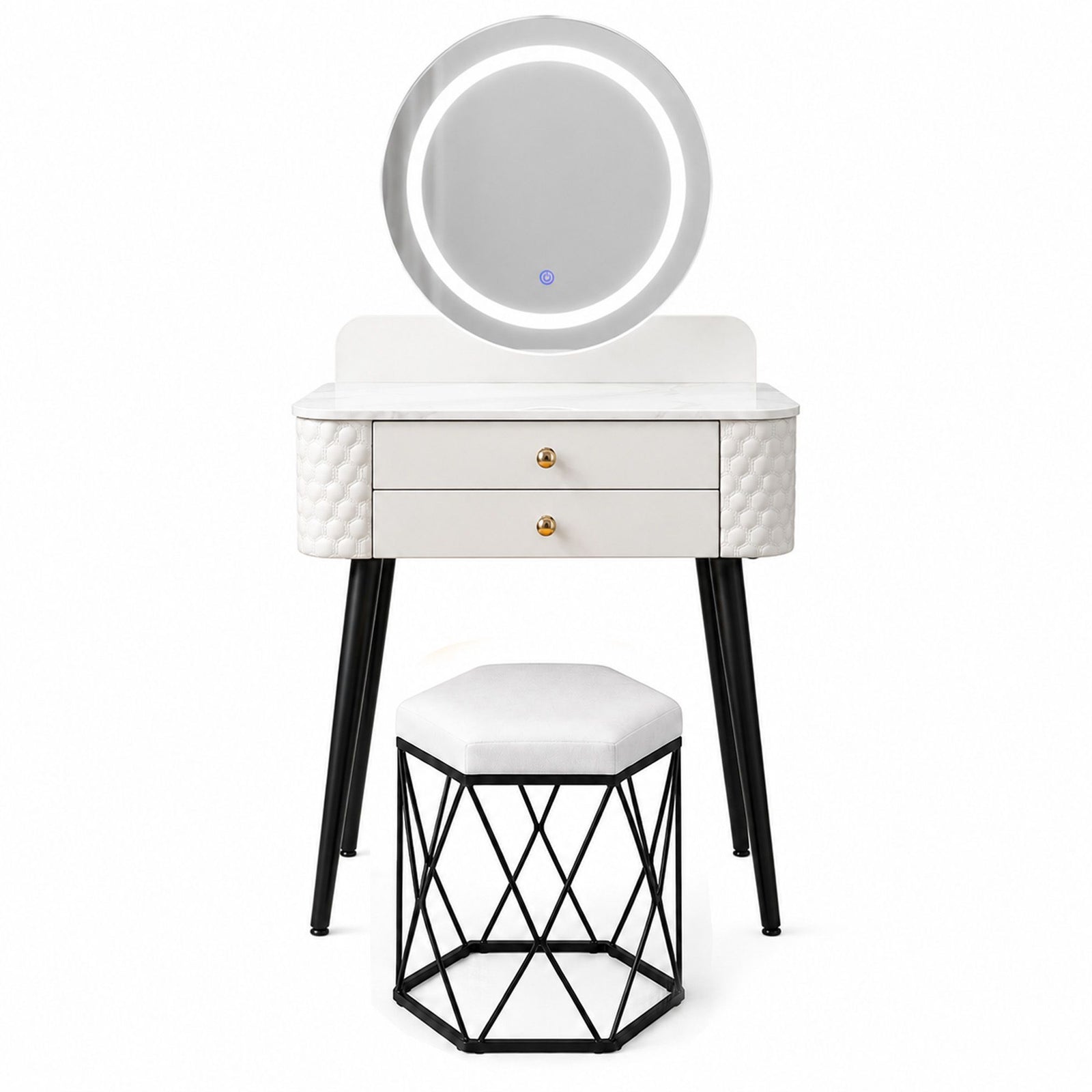 CHOICEWARDROBE Modern Dressing Table with LED Mirror & Stool Set W60 x D40 x H127cm in White – image 1