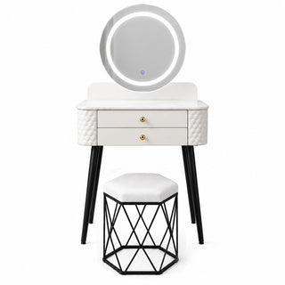 CHOICEWARDROBE Modern Dressing Table with LED Mirror & Stool Set W60 x D40 x H127cm in White – image 1