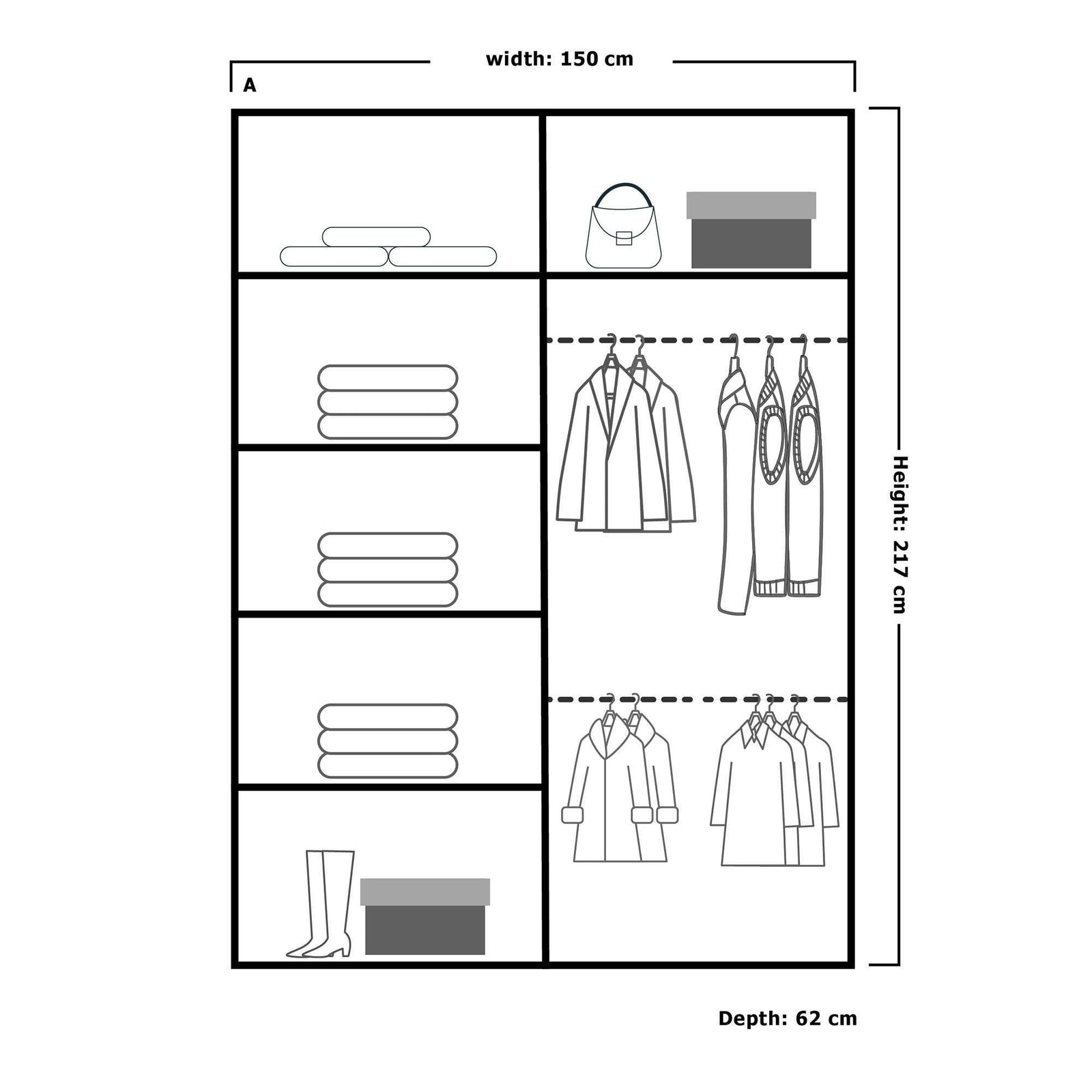 CHOICEWARDROBE Modern Double Door Sliding Wardrobe With LED Light W150cm x H217cm in Walnut – image 4