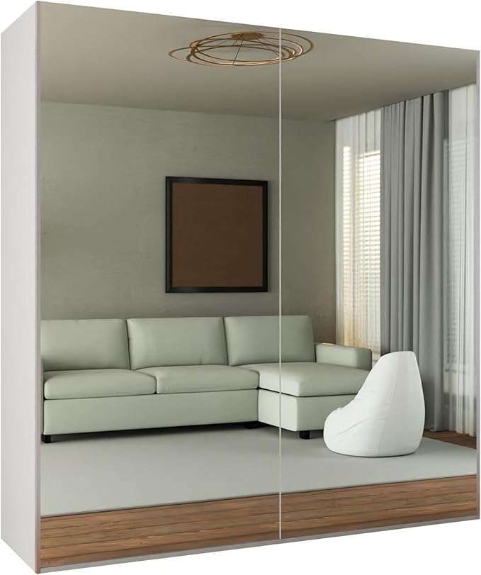 CHOICEWARDROBE Modern Sliding Wardrobe with LED Light W 200cm x H 217cm x D 62cm in White – image 2
