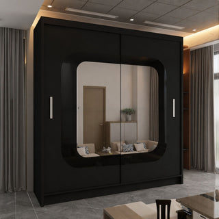 CHOICEWARDROBE Chenai Sliding Door Wardrobe with Mirror Glass Design W150cm x H217cm in Black – image 1