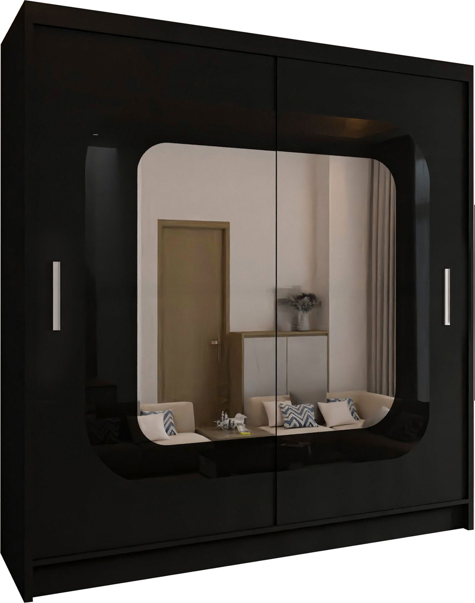 CHOICEWARDROBE Chenai Sliding Door Wardrobe with Mirror Glass Design W150cm x H217cm in Black – image 2