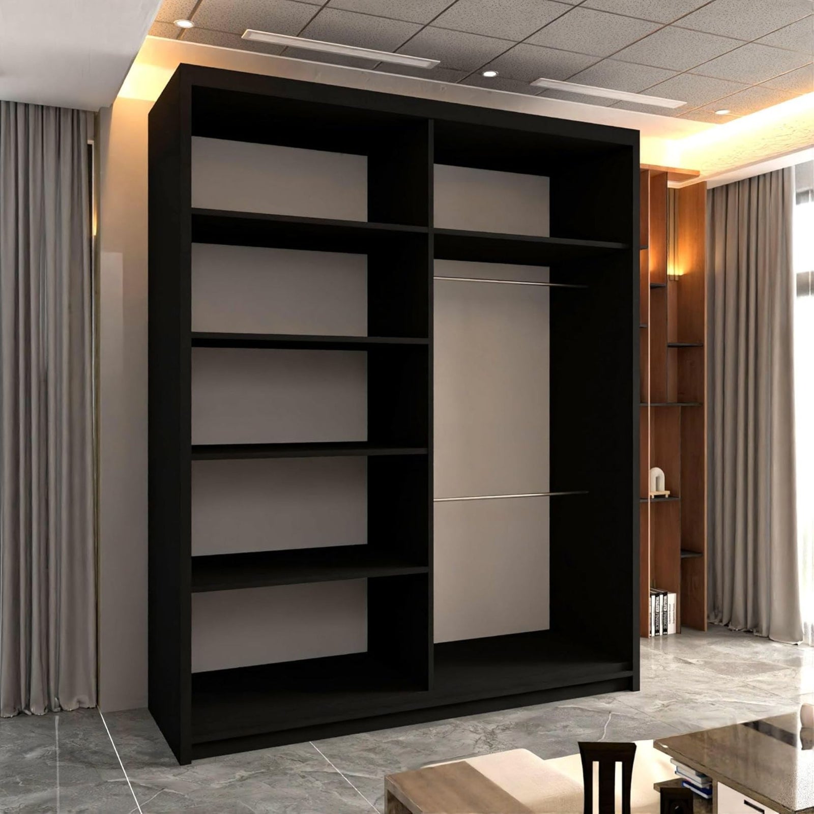 CHOICEWARDROBE Chenai Sliding Door Wardrobe with Mirror Glass Design W150cm x H217cm in Black – image 3