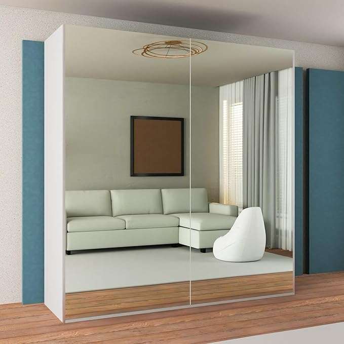 CHOICEWARDROBE Modern Sliding Wardrobe with LED Light W 150cm x H 217cm x D 62cm in White – image 1
