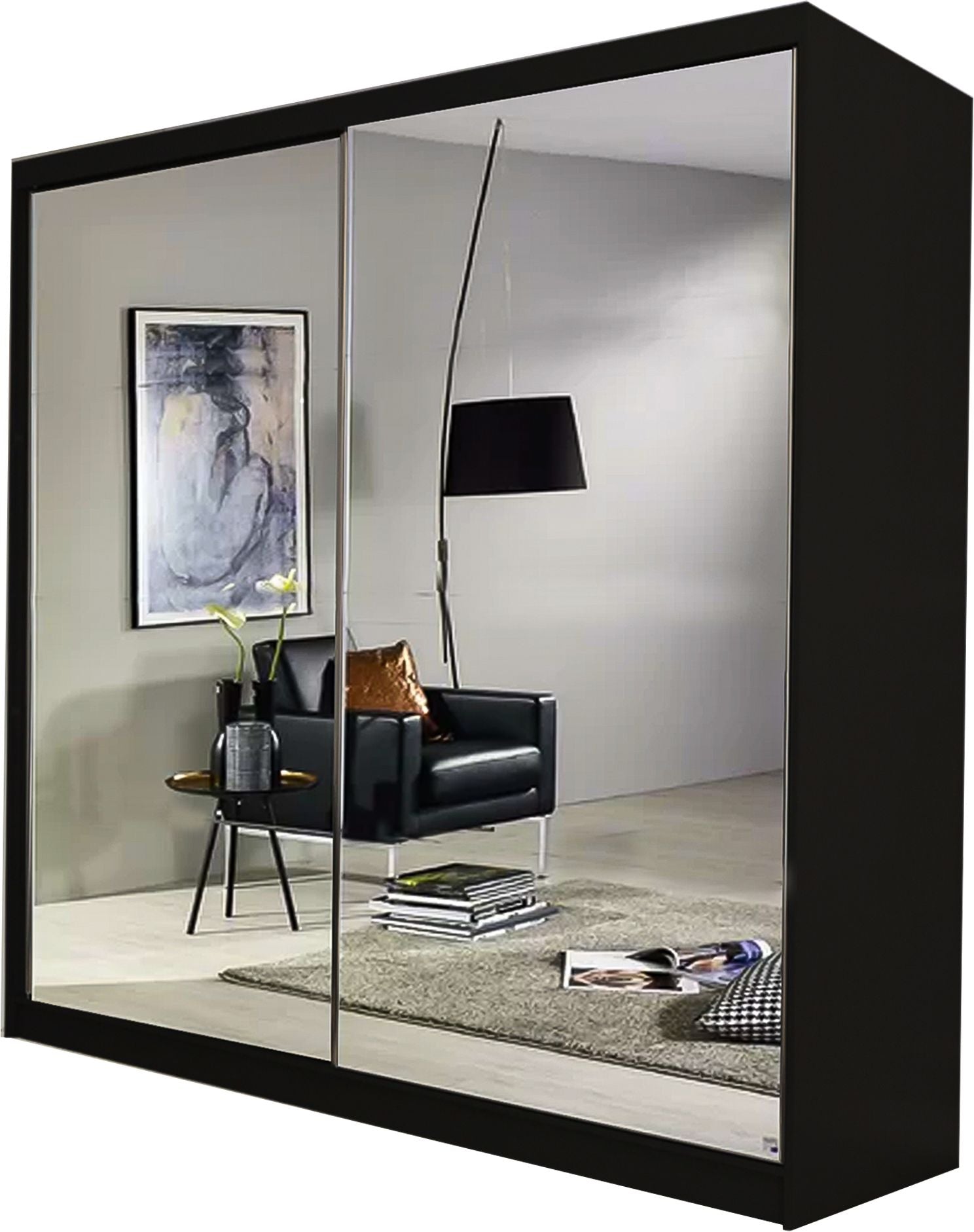 CHOICEWARDROBE Double Mirror Sliding Door Wardrobe with LED Light 150cm x 217cm in Black – image 2