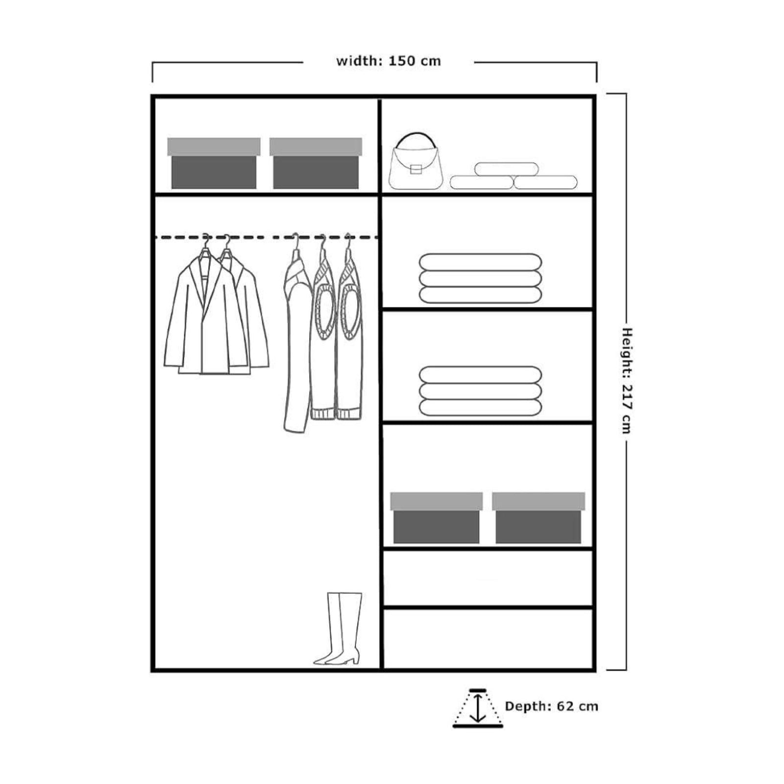 CHOICEWARDROBE Double Mirror Sliding Door Wardrobe with LED Light 150cm x 217cm in Black – image 3