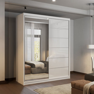 CHOICEWARDROBE Fusion High Gloss Sliding Mirror Door Wardrobe 150cm X 200cm in White – image 1