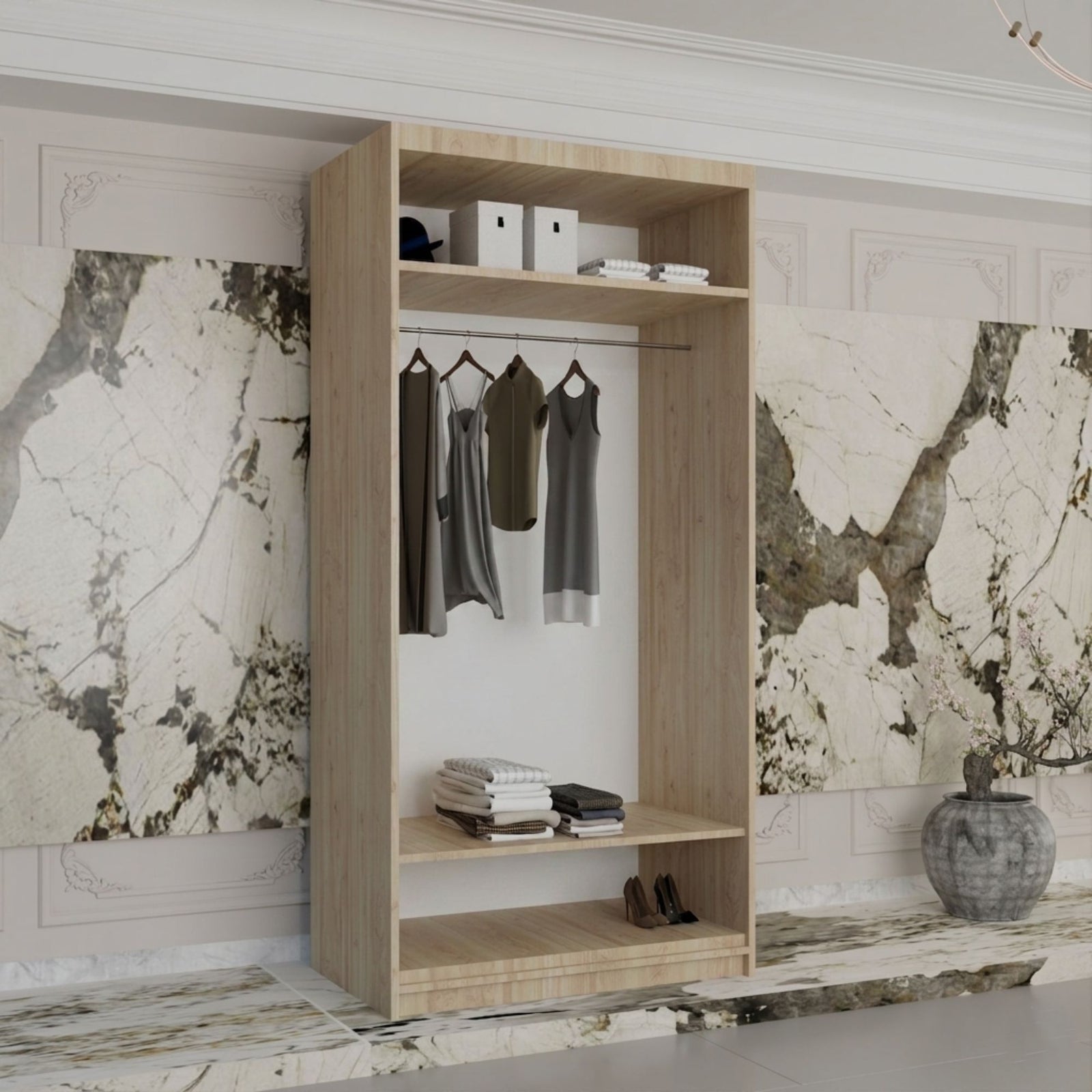 CHOICEWARDROBE Double Mirror Sliding Wardrobe With LED Light W90cm x H200cm x D62cm in Light Brown – image 2