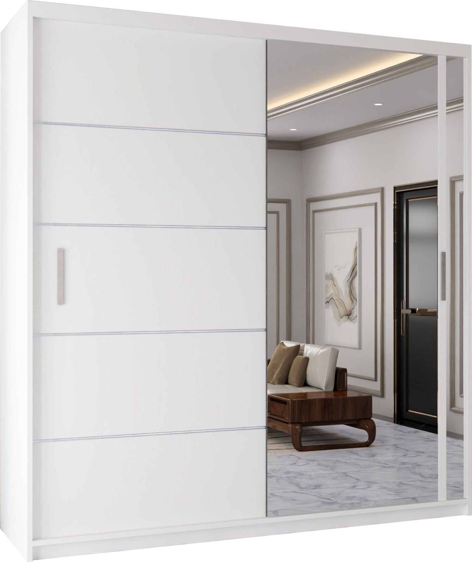 CHOICEWARDROBE Contemporary 2-Door Sliding Wardrobe with Mirror Door W120cm x H217cm in White – image 2