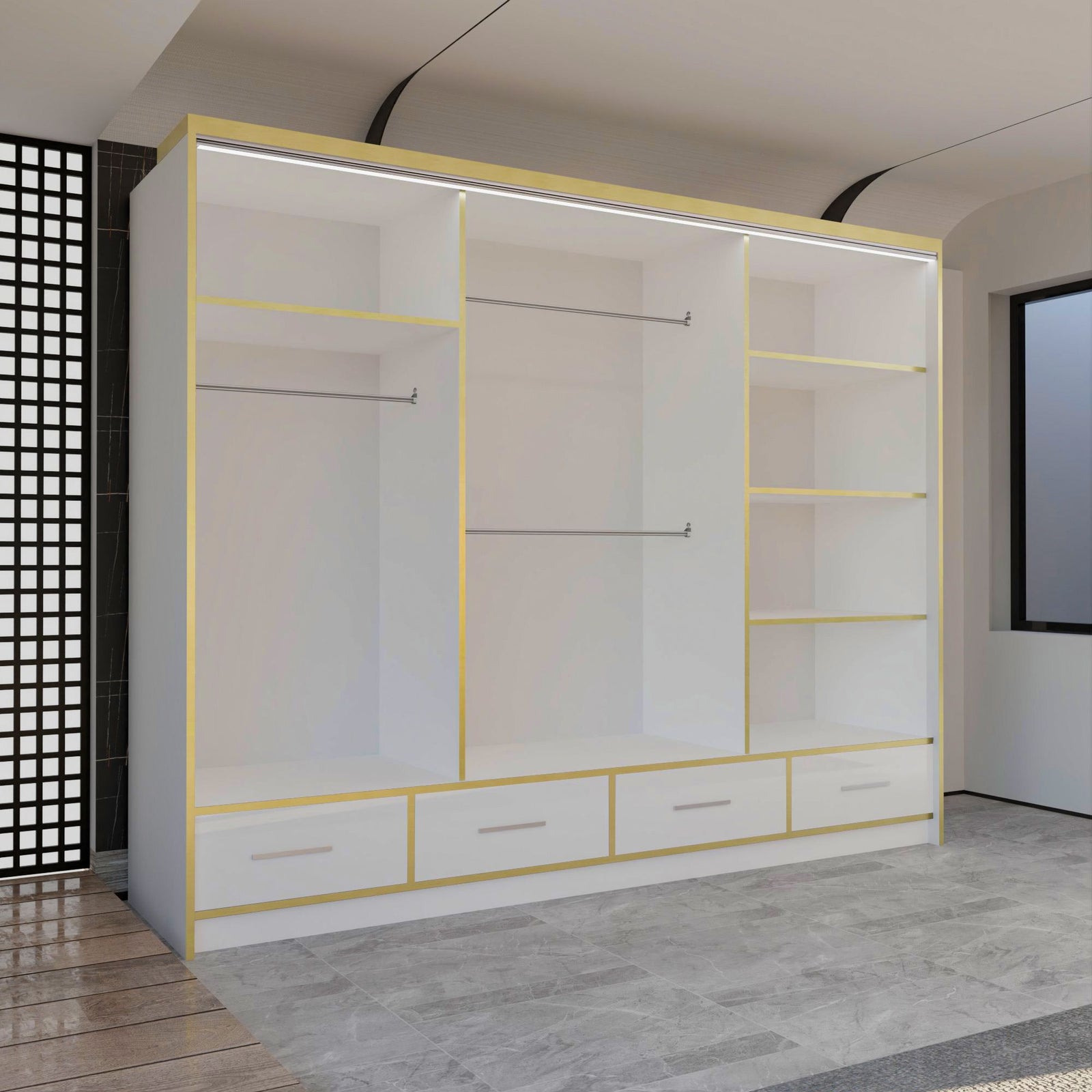 CHOICEWARDROBE Modern High Gloss Wardrobe with LED Light & Mirror Doors 253×220cm in White – image 3