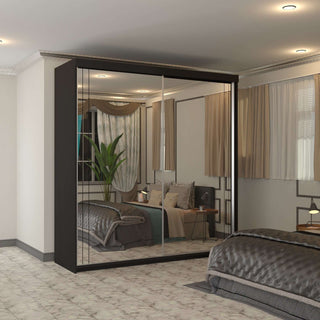 CHOICEWARDROBE Full Mirror Sliding Wardrobe with Modern & Spacious Storage W203cm in Black – image 1