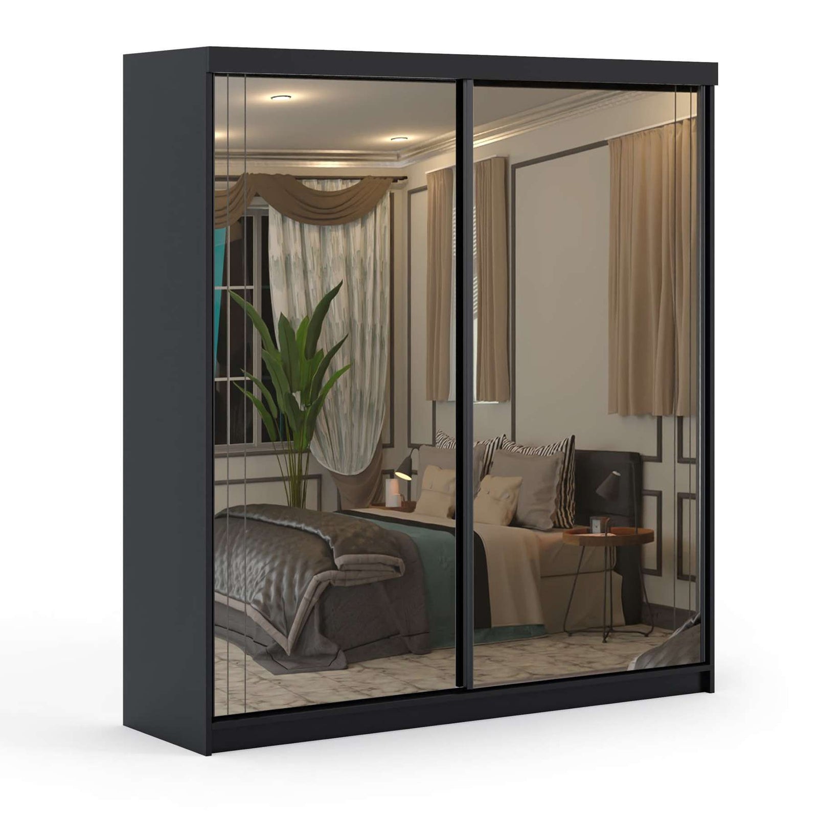 CHOICEWARDROBE Full Mirror Sliding Wardrobe with Modern & Spacious Storage W203cm in Black – image 2