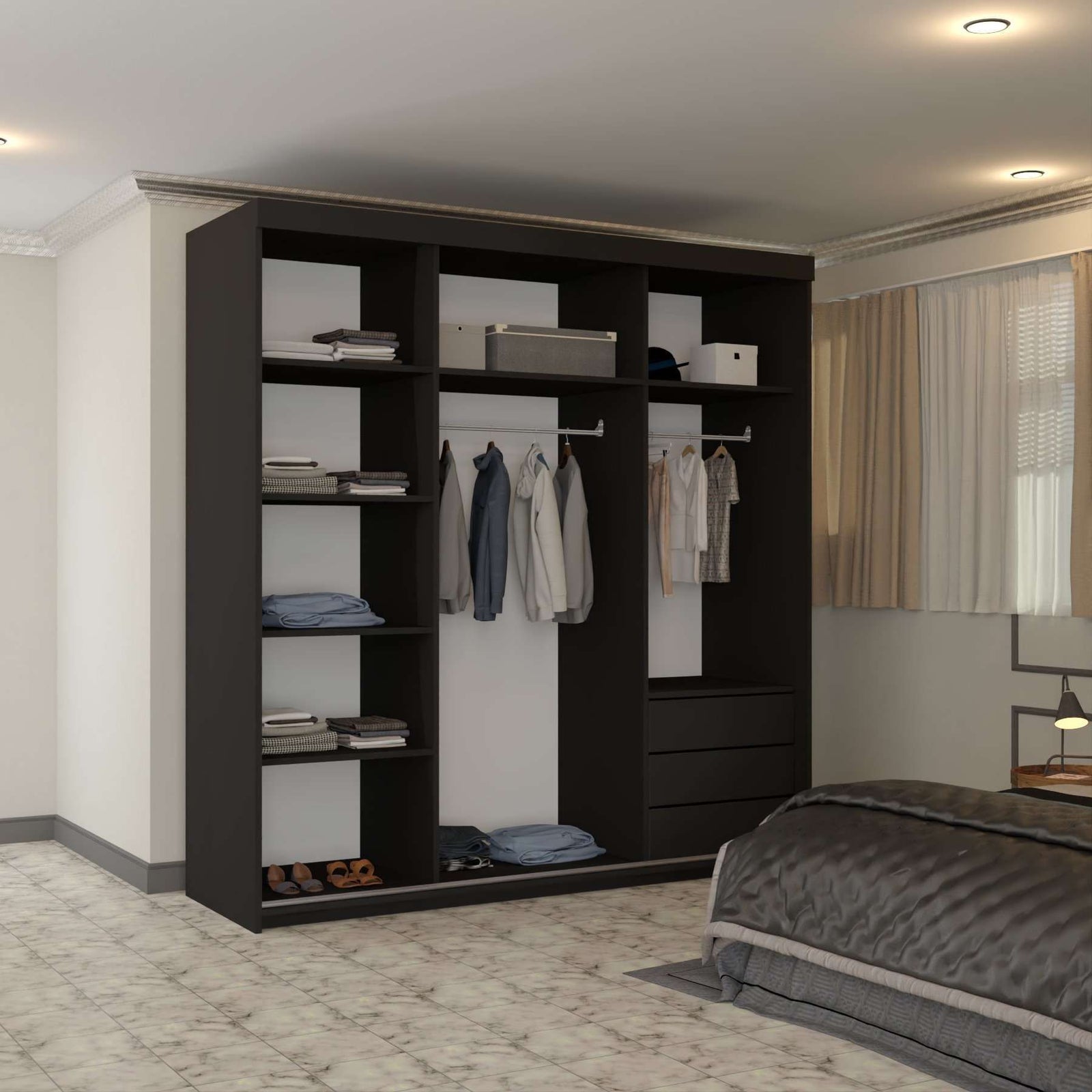 CHOICEWARDROBE Full Mirror Sliding Wardrobe with Modern & Spacious Storage W203cm in Black – image 3