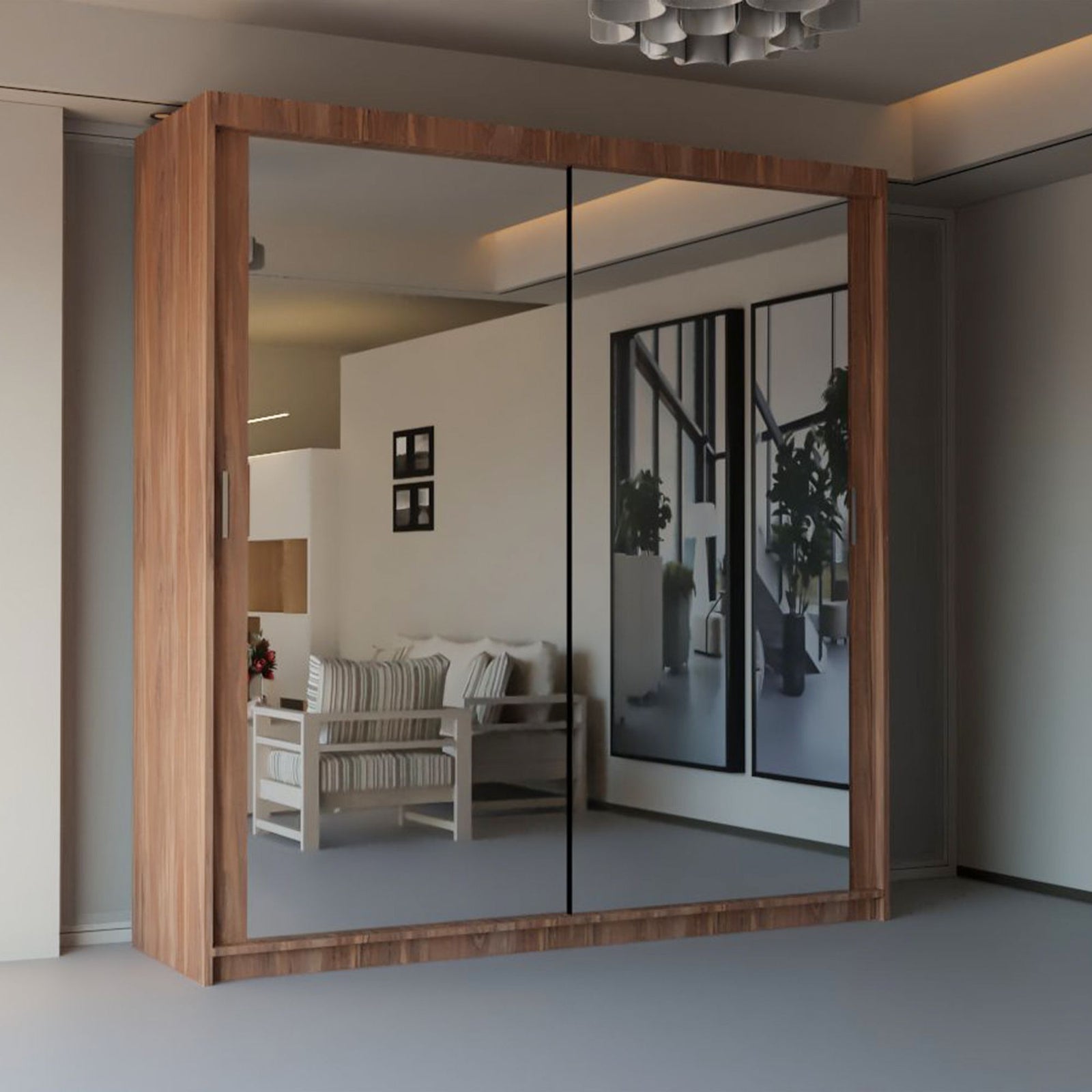 CHOICEWARDROBE Modern Double Sliding Door Wardrobe 100cm X 217cm in Walnut – image 1