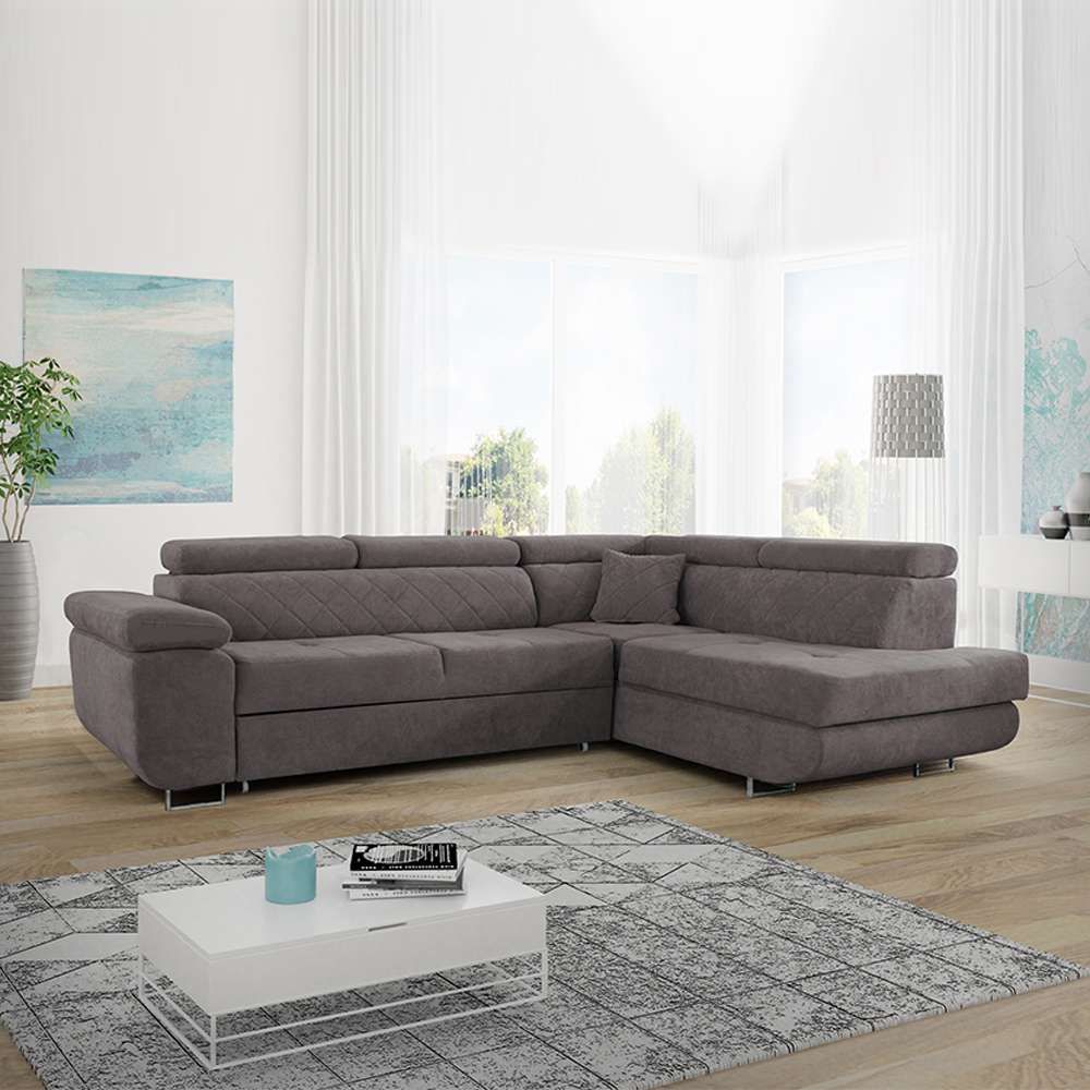 CHOICEWARDROBE Modern Plush Velvet Corner Sofa Convertible to Bed - Right Corner in Grey – image 1