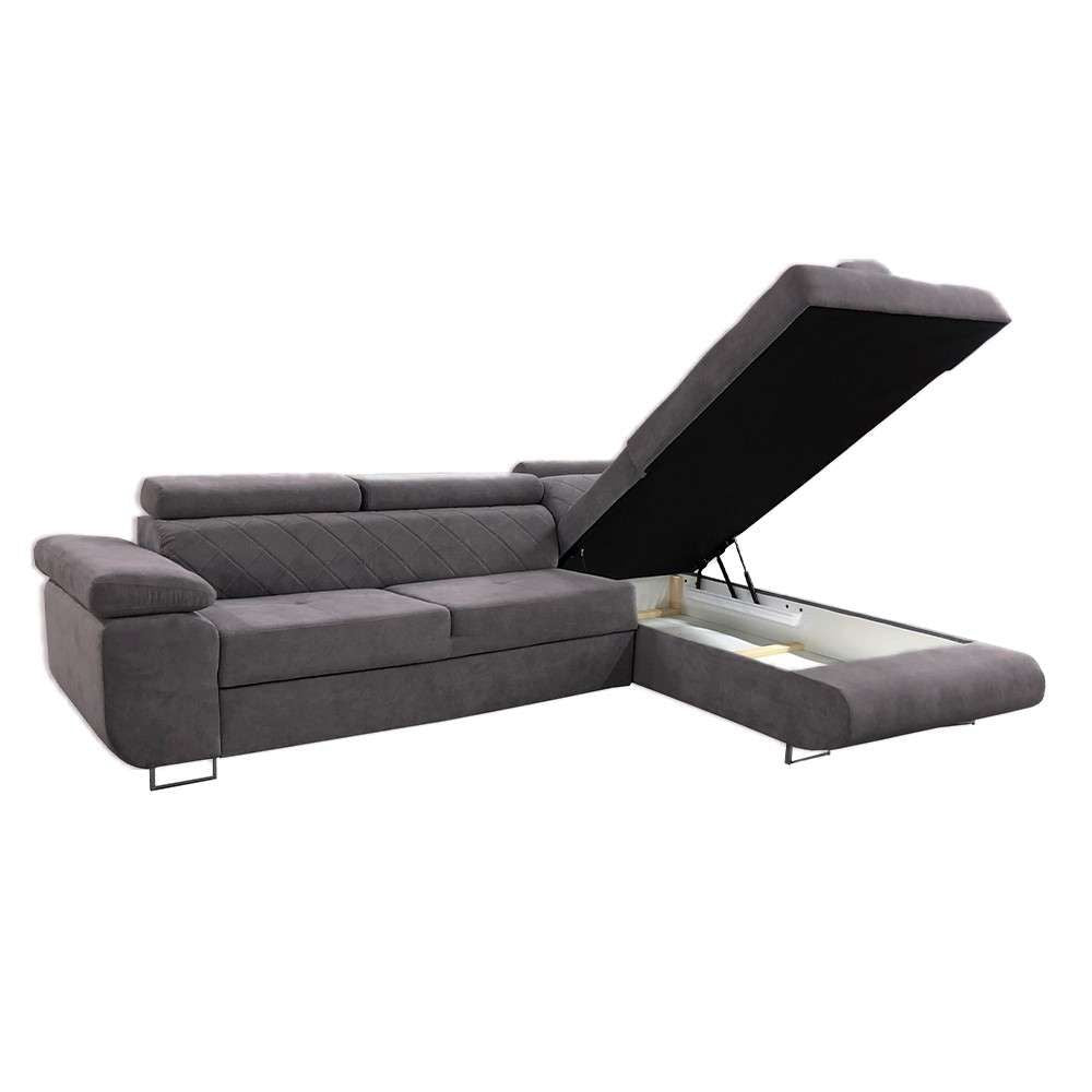 CHOICEWARDROBE Modern Plush Velvet Corner Sofa Convertible to Bed - Right Corner in Grey – image 2